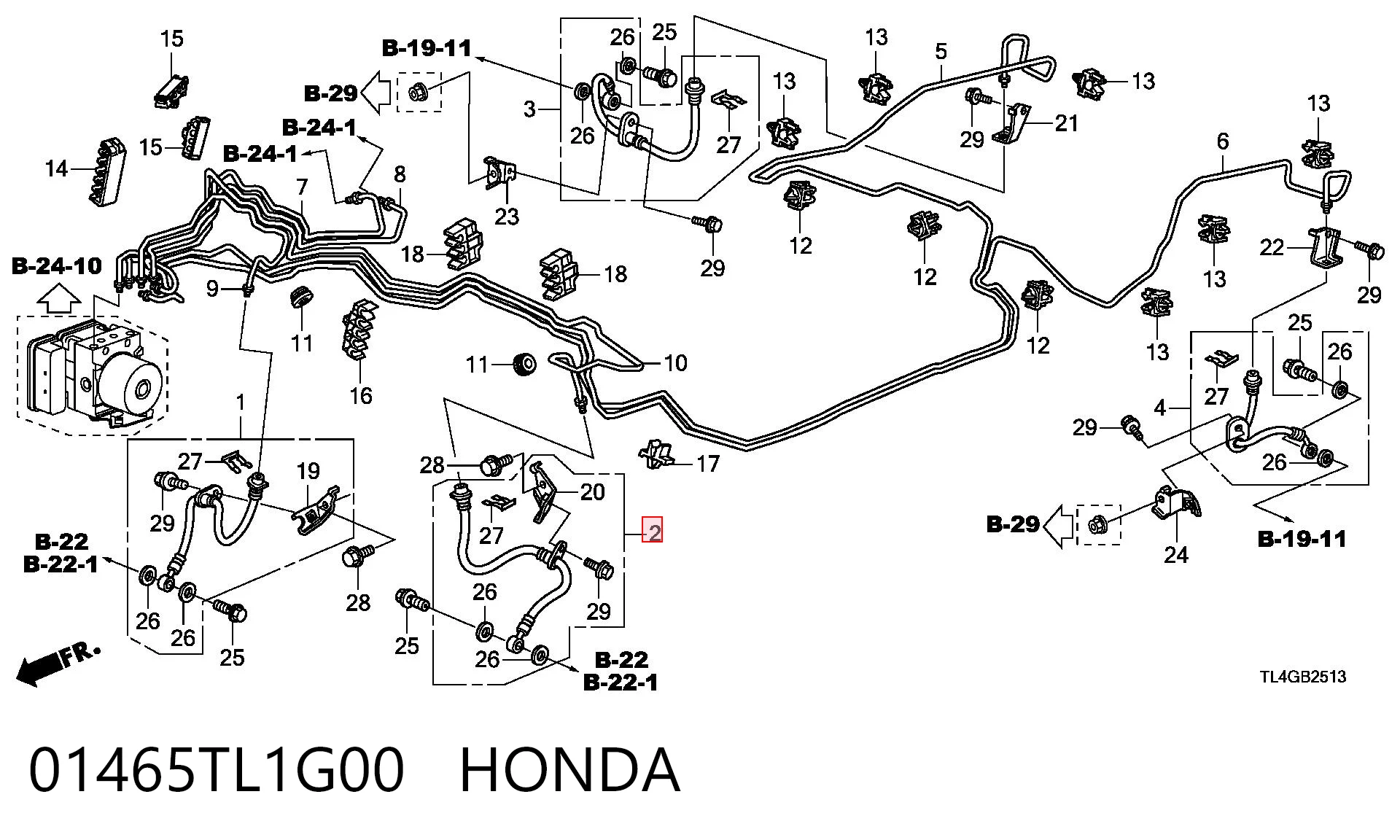 01465TL1G00 Honda Шланг гальмівний передній, лівий