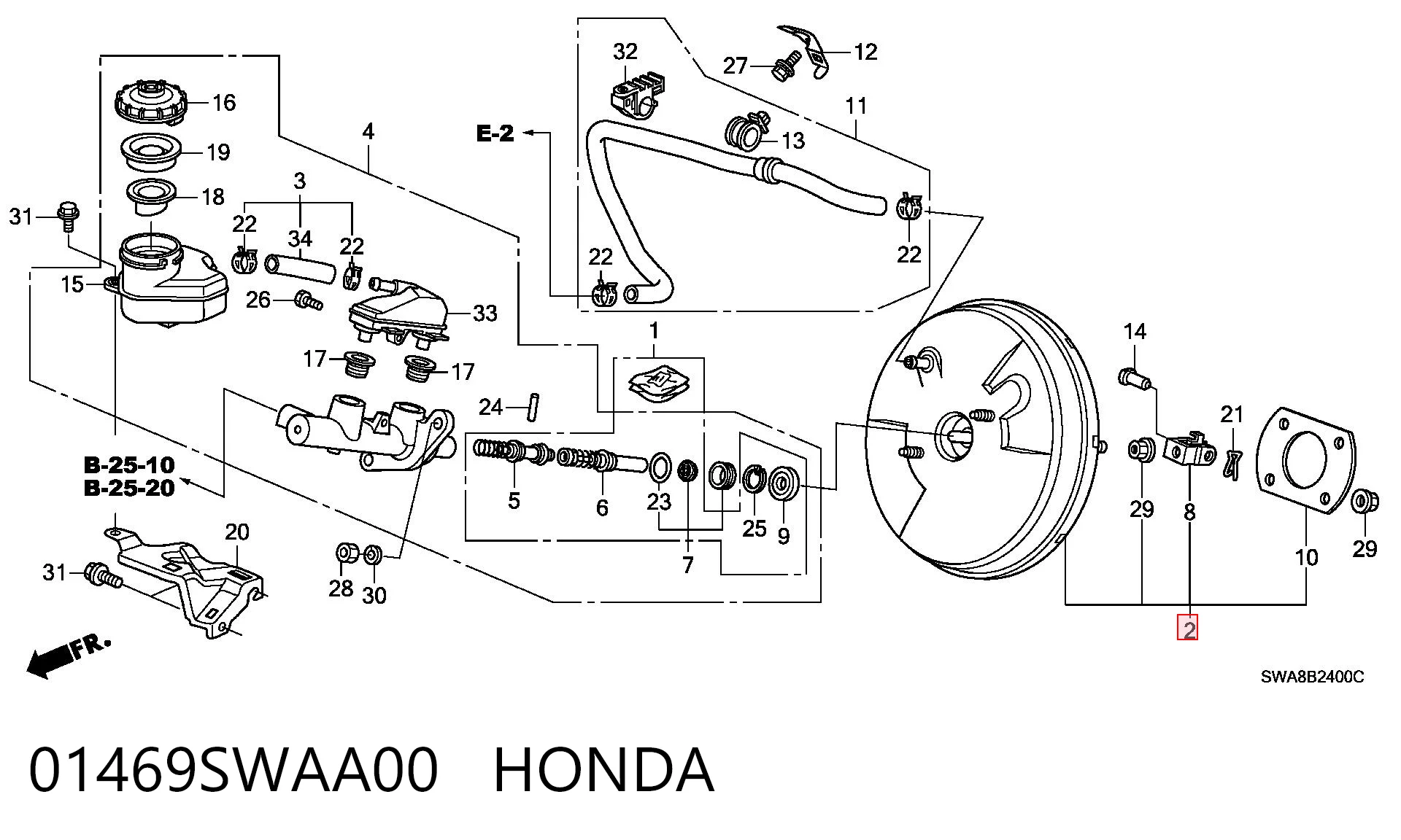 01469SWAA00 Honda Підсилювач гальм вакуумний