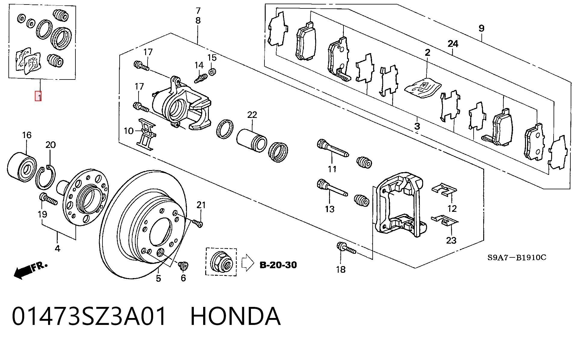 01473SZ3A01 Honda Ремкомплект заднього гальмівного супорта