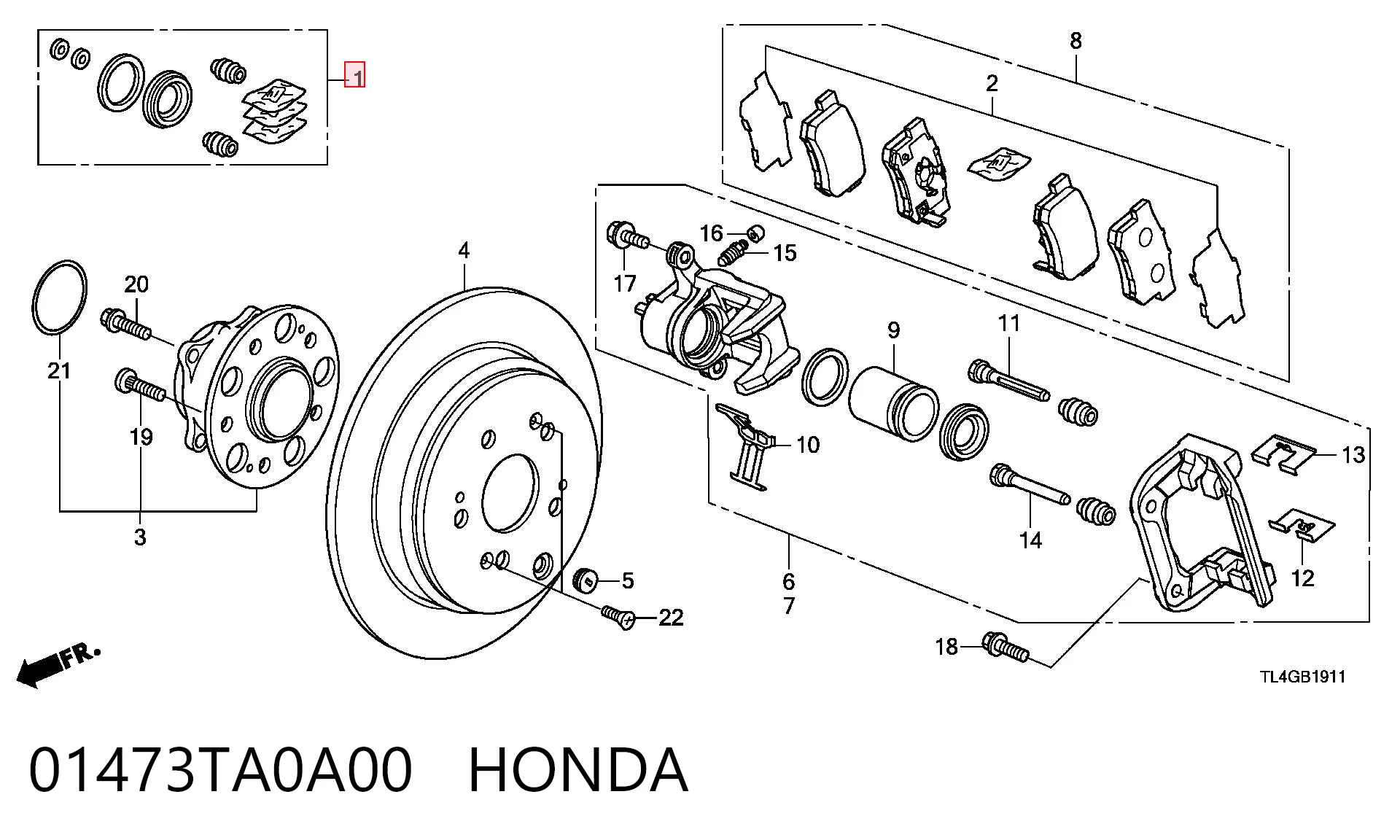 Ремкомплект заднього гальмівного супорта на Honda Accord VIII CU