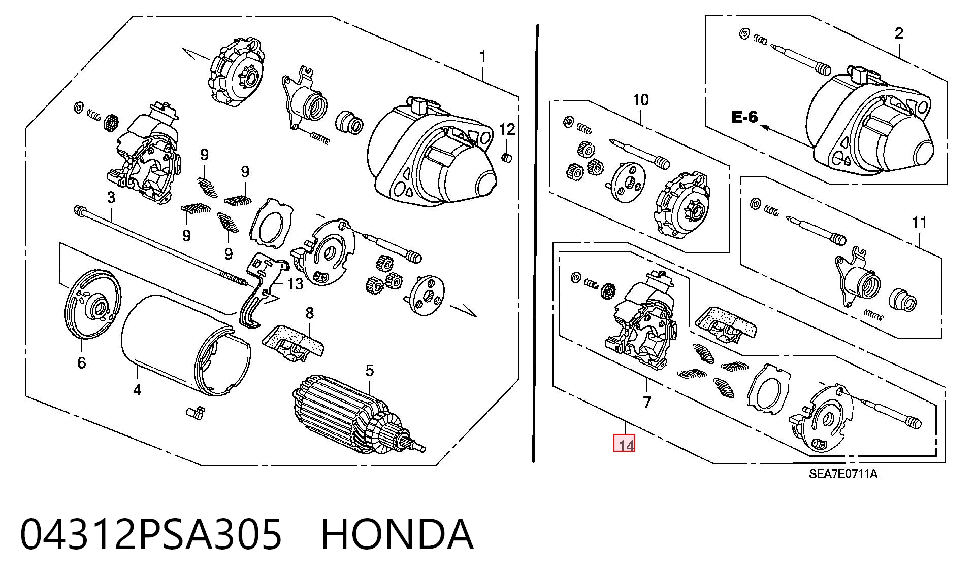 04312PSA305 Honda Щеткодеpжатель стартера