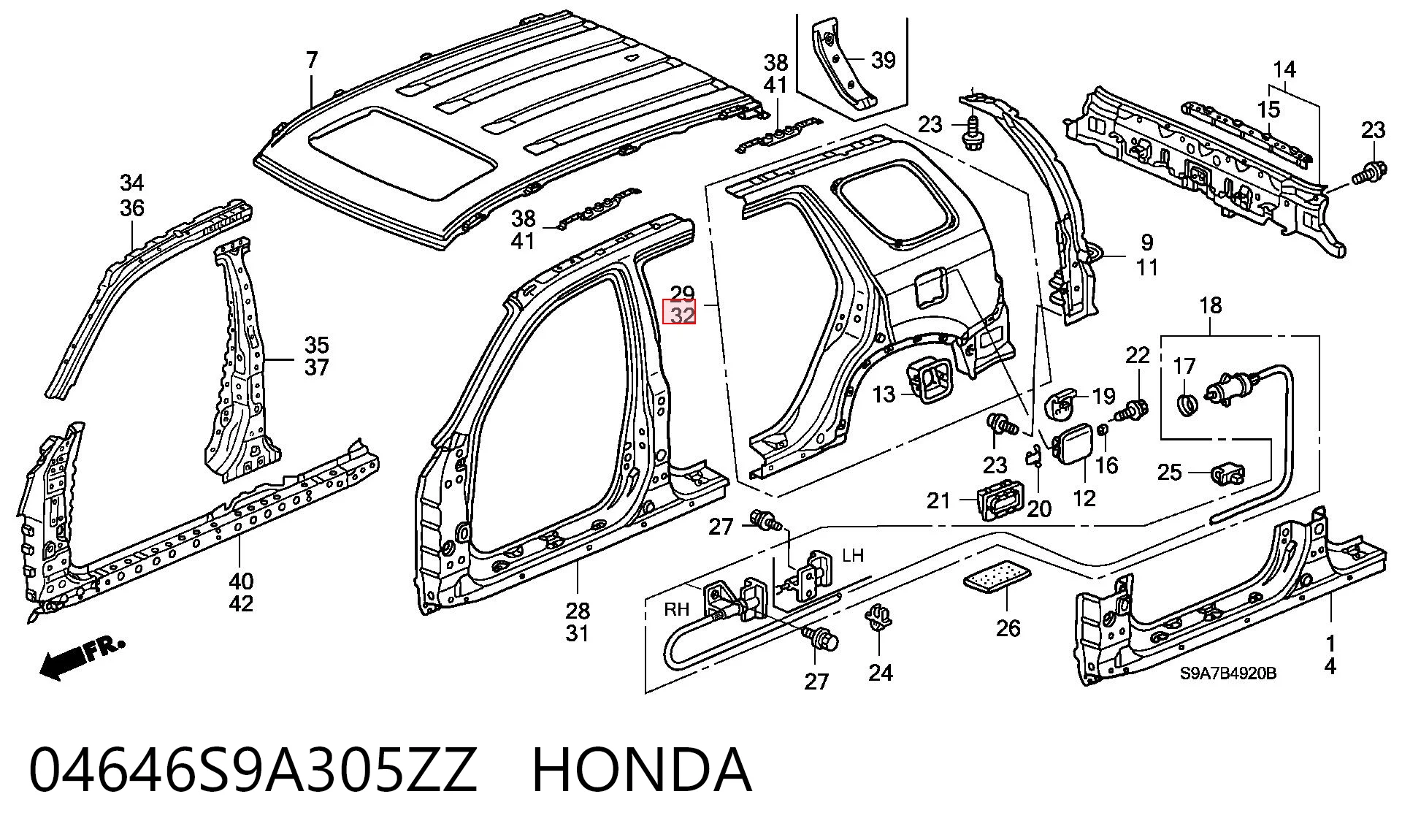 04646S9A305ZZ Honda Крило заднє