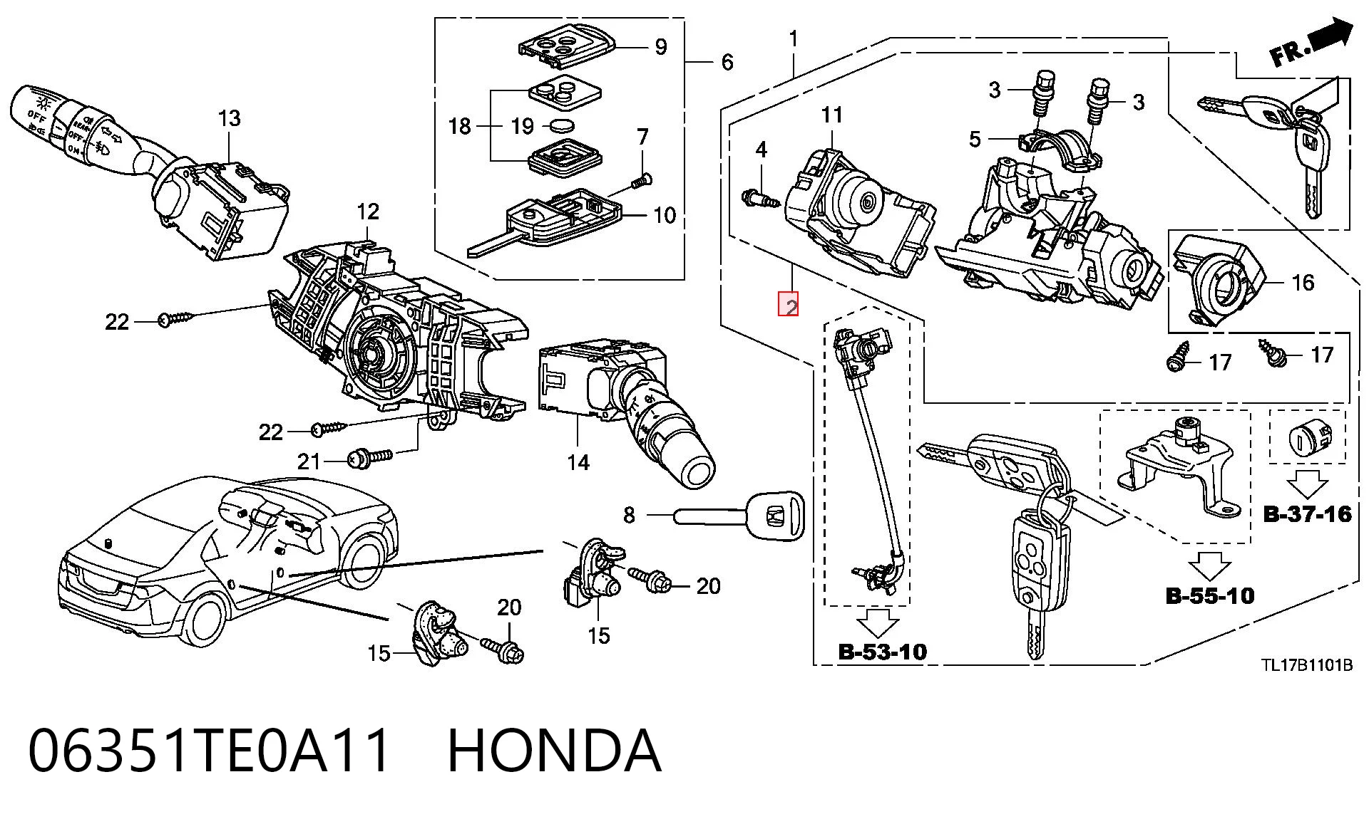 06351TE0A11 Honda Замок запалювання