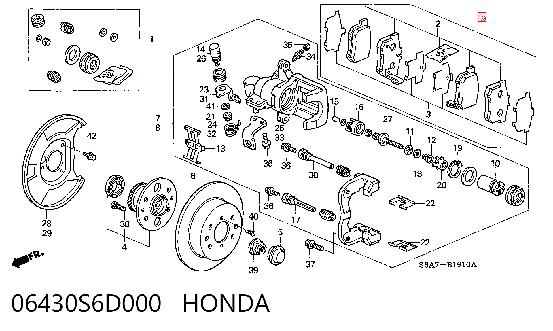 06430S6D000 Honda Колодки гальмівні задні, дискові