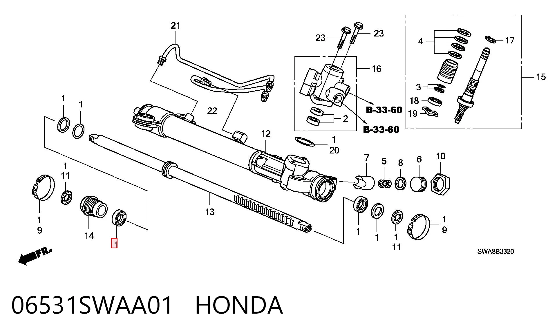06531SWAA01 Honda Ремкомплект до рульової рейки
