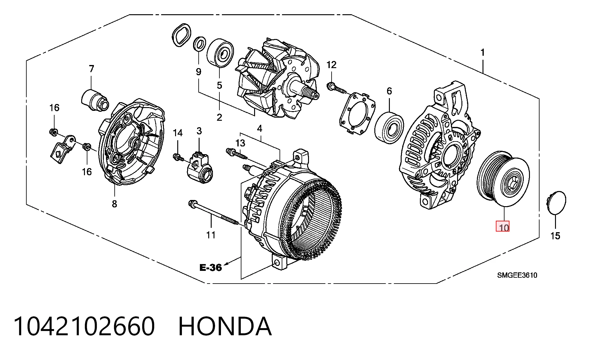 1042102660 Honda Обгонна муфта генератора