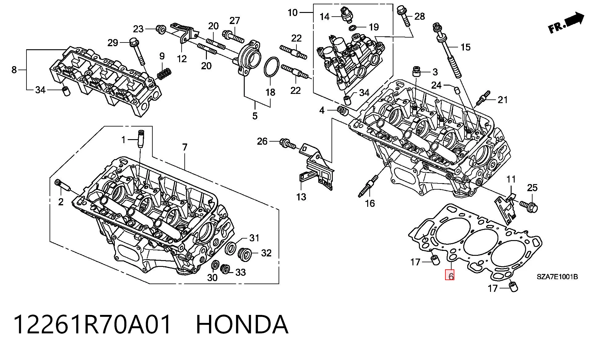 12261R70A01 Honda Прокладка головки блоку циліндрів (ГБЦ), права