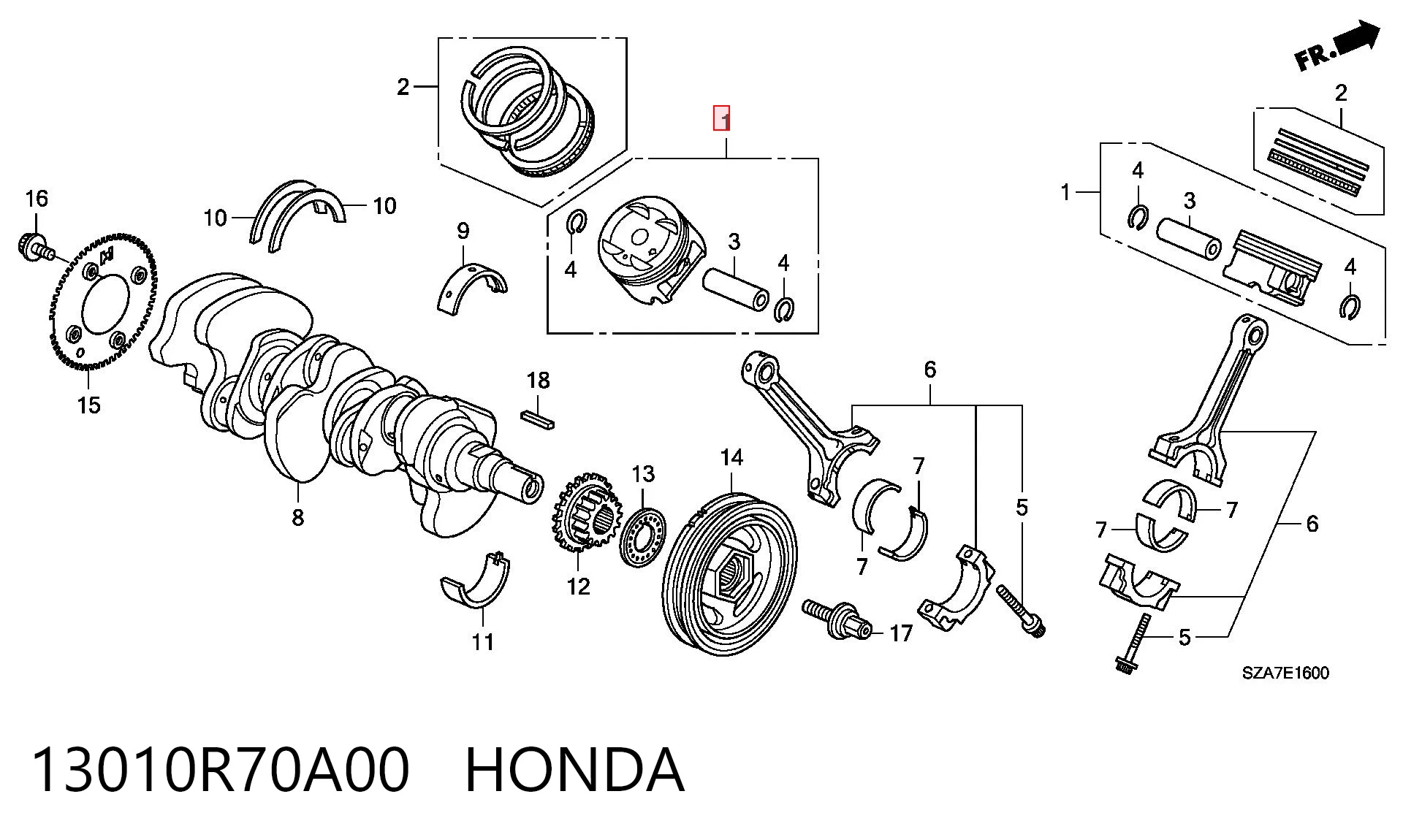 13010R70A00 Honda Поршень (ком-кт на мотор), STD