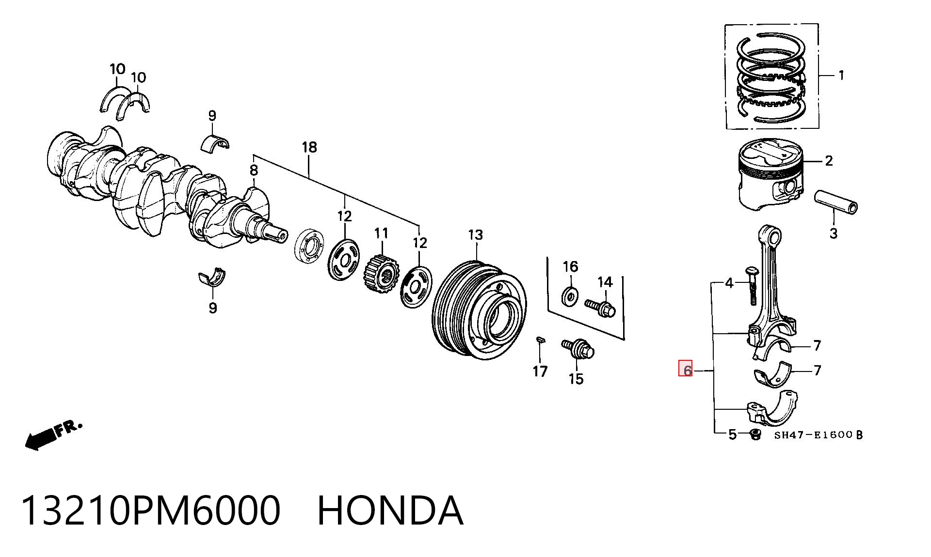 13210PM6000 Honda Шатун двигуна