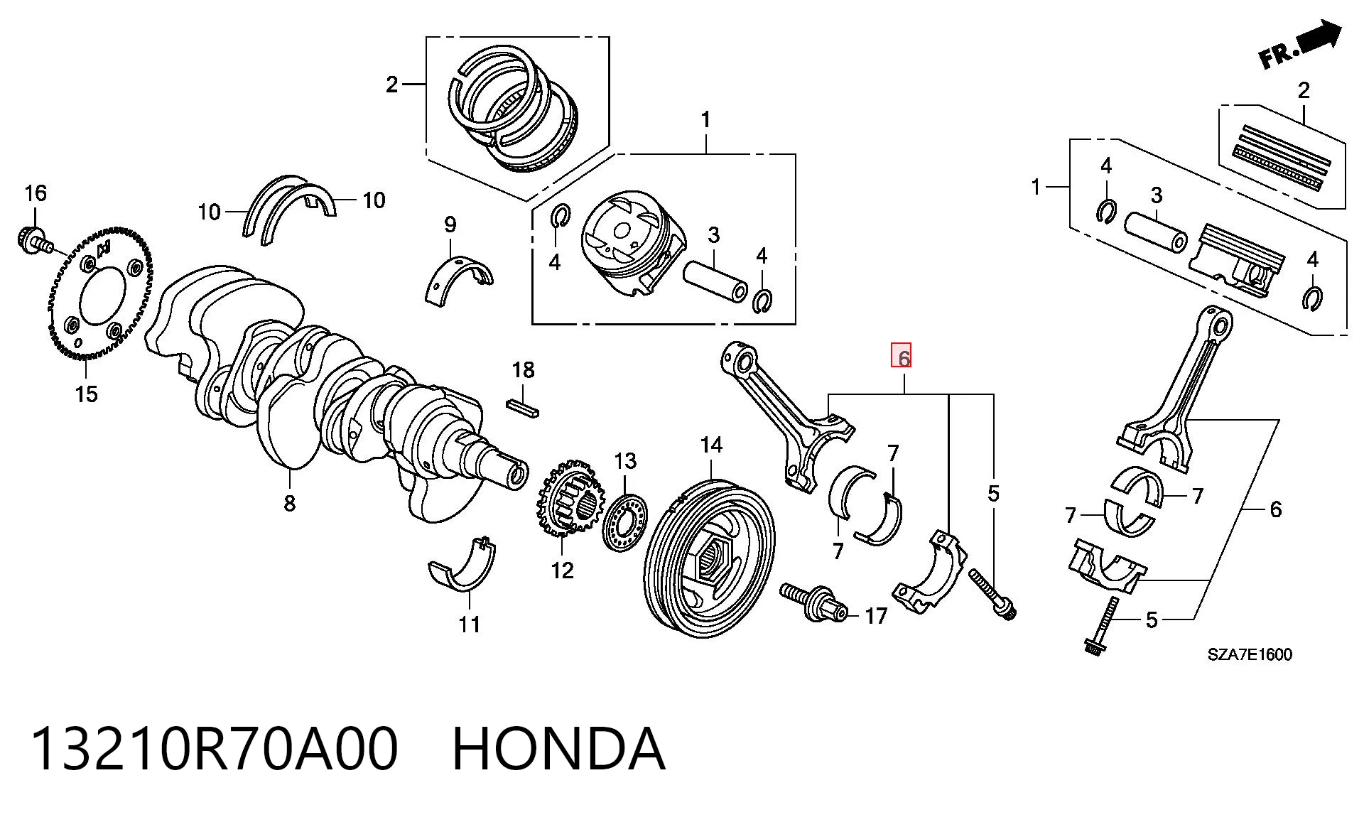 13210R70A00 Honda Шатун поршня ДВЗ