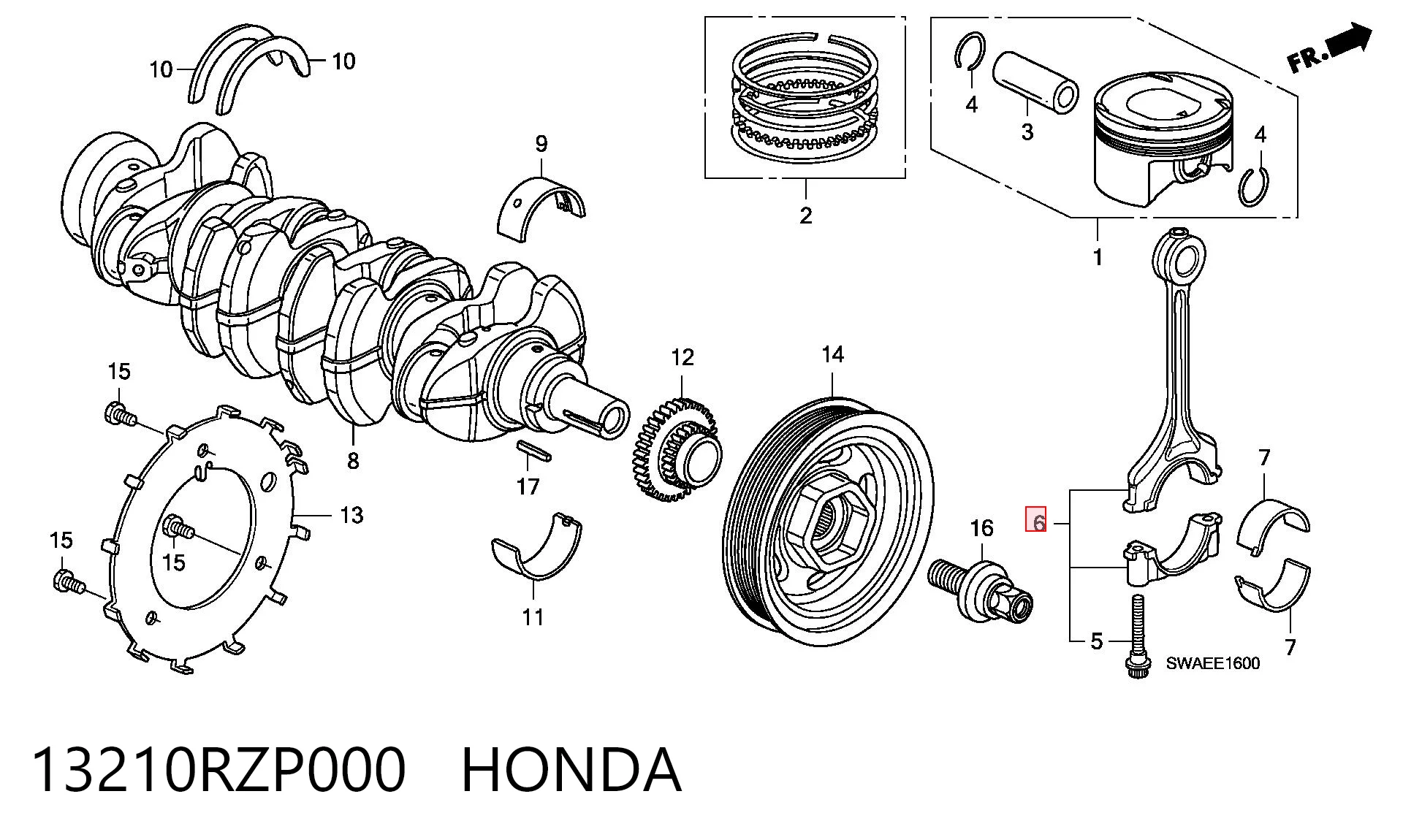 13210RZP000 Honda Шатун двигуна