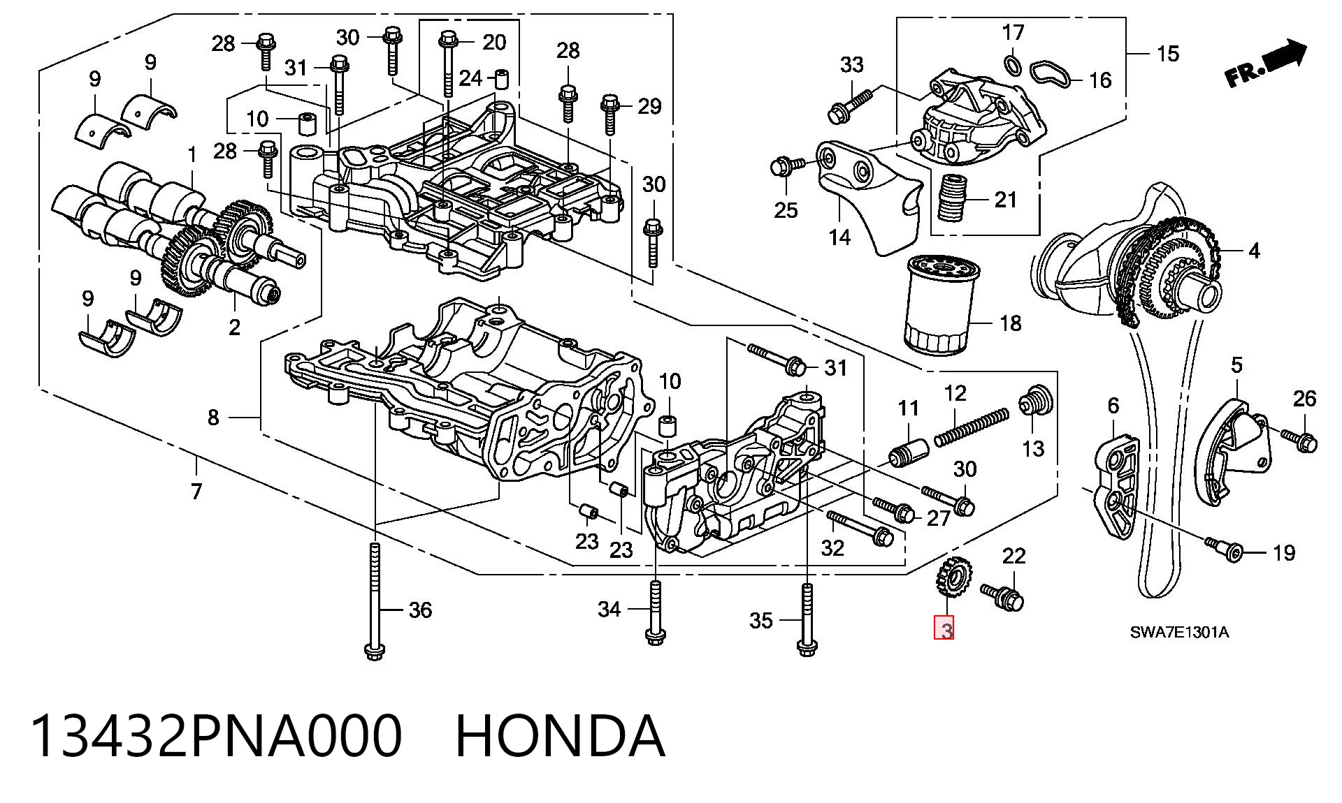 13432PNA000 Honda Шестерня масляного насоса