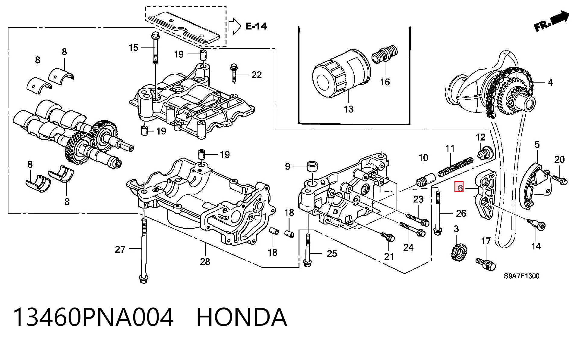 13460PNA004 Honda Заспокоювач ланцюга ГРМ, правий