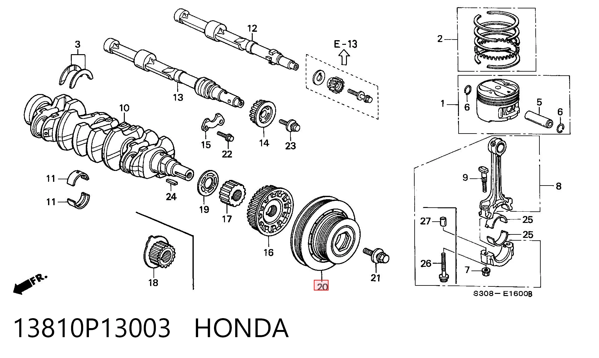 13810P13003 Honda Демпфер колінвалу