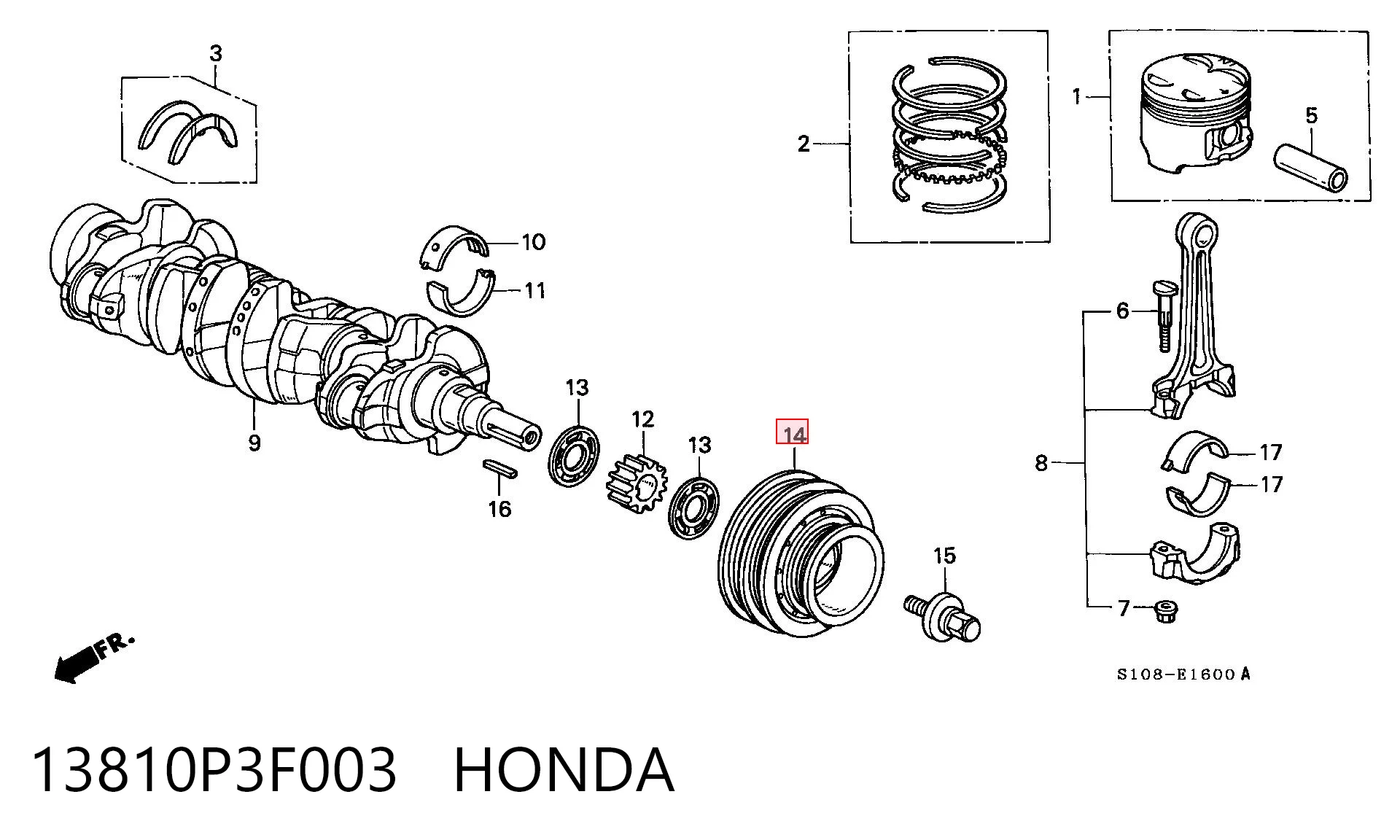 13810P3F003 Honda Демпфер колінвалу