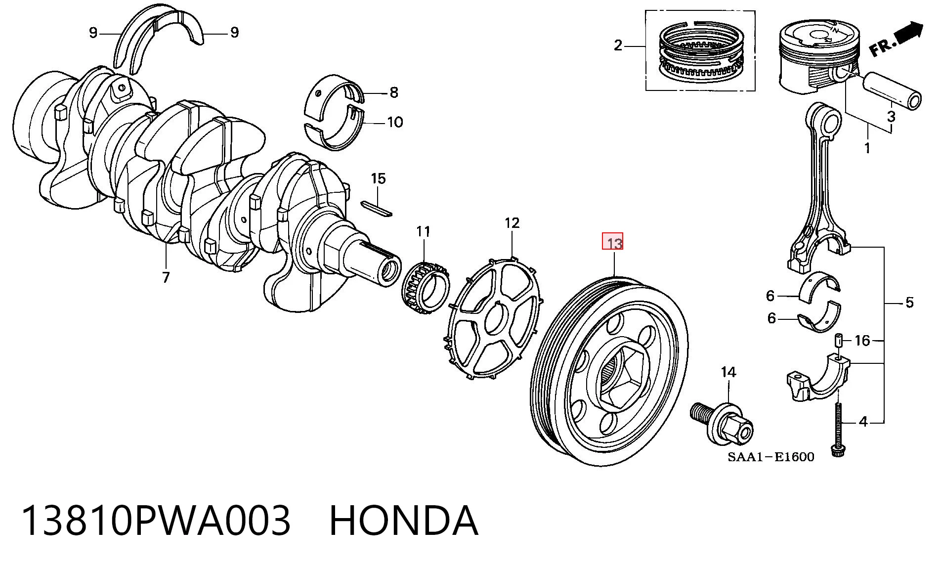13810PWA003 Honda Демпфер колінвалу