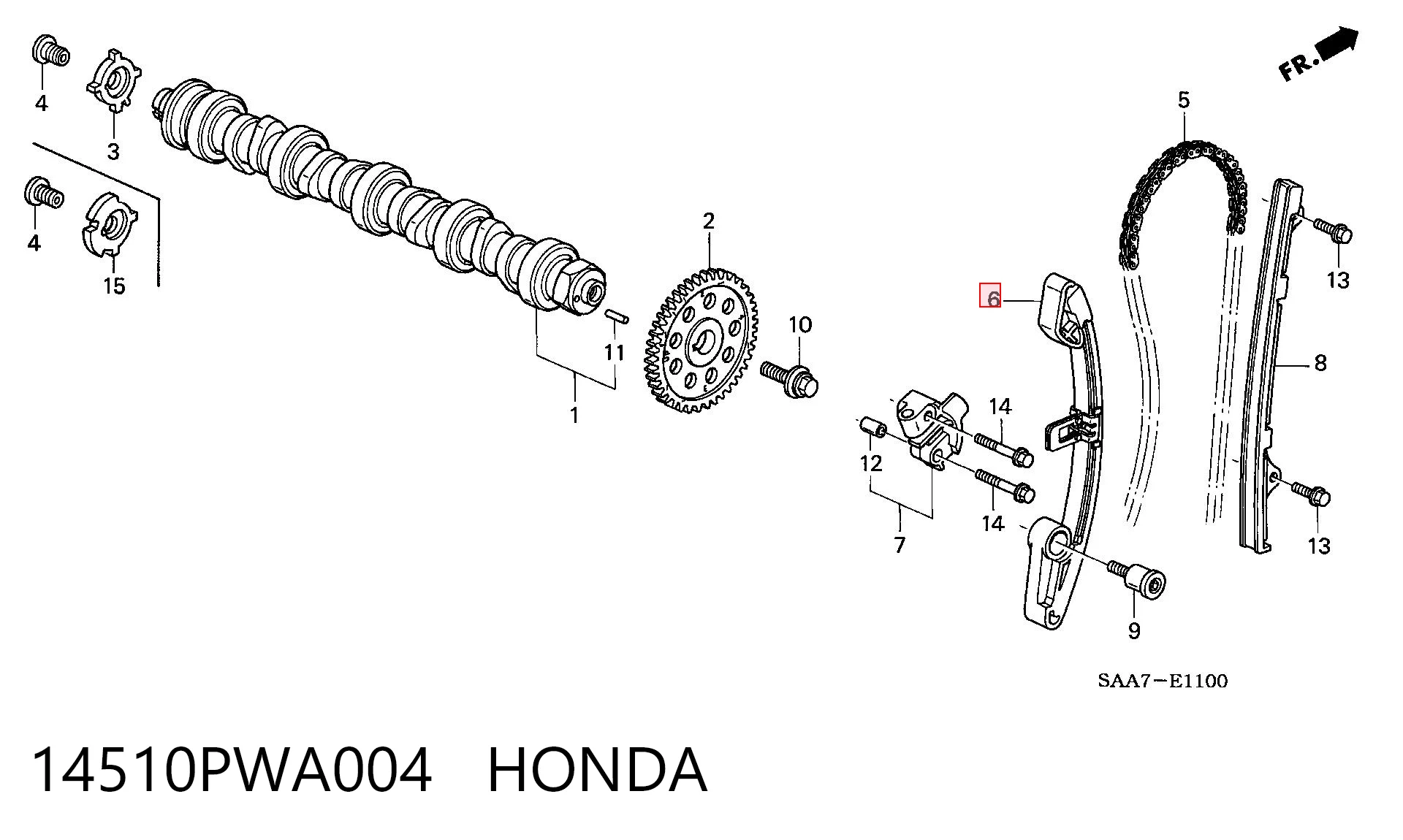14510PWA004 Honda Заспокоювач ланцюга ГРМ, правий