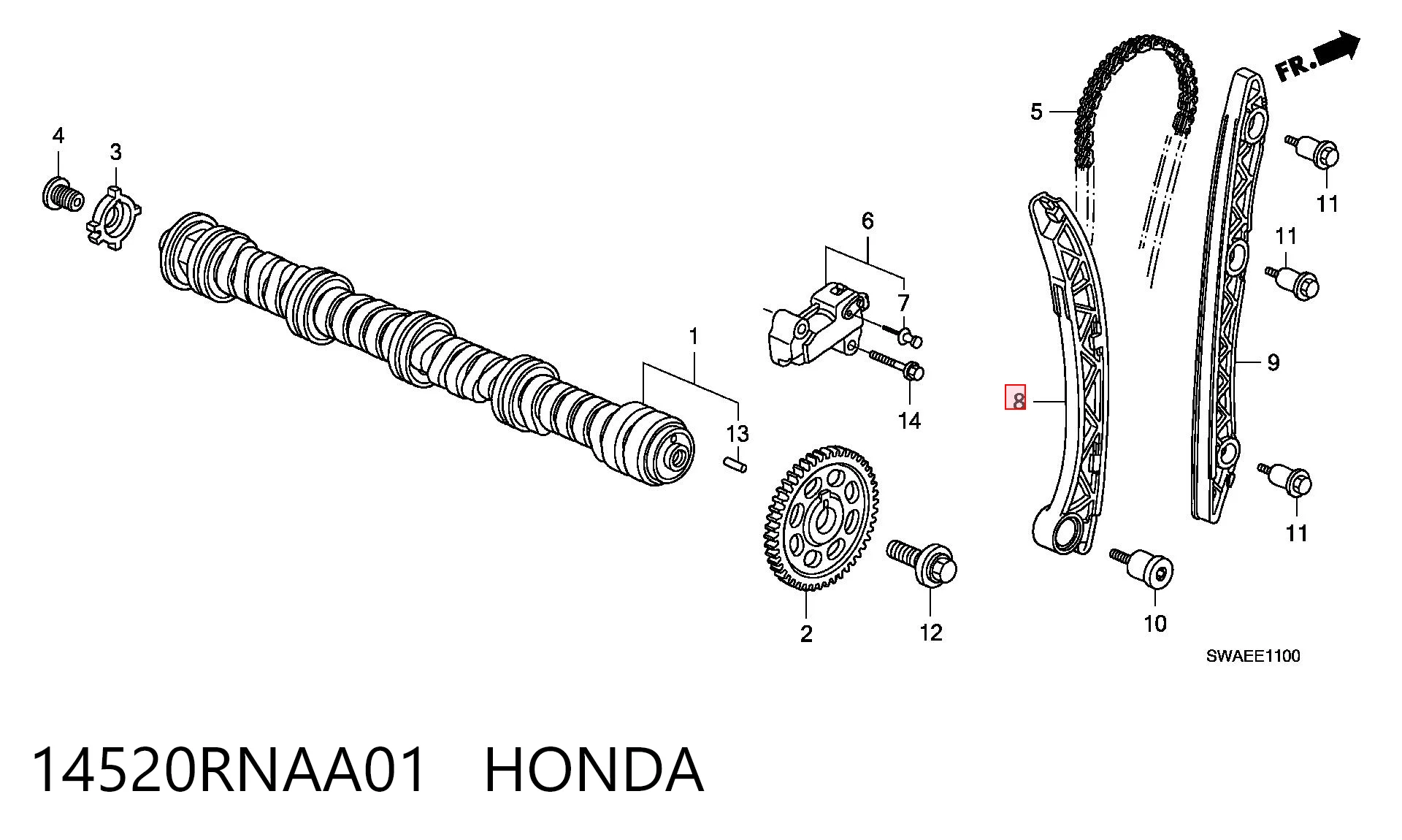 14520RNAA01 Honda Башмак натягувача ланцюга ГРМ