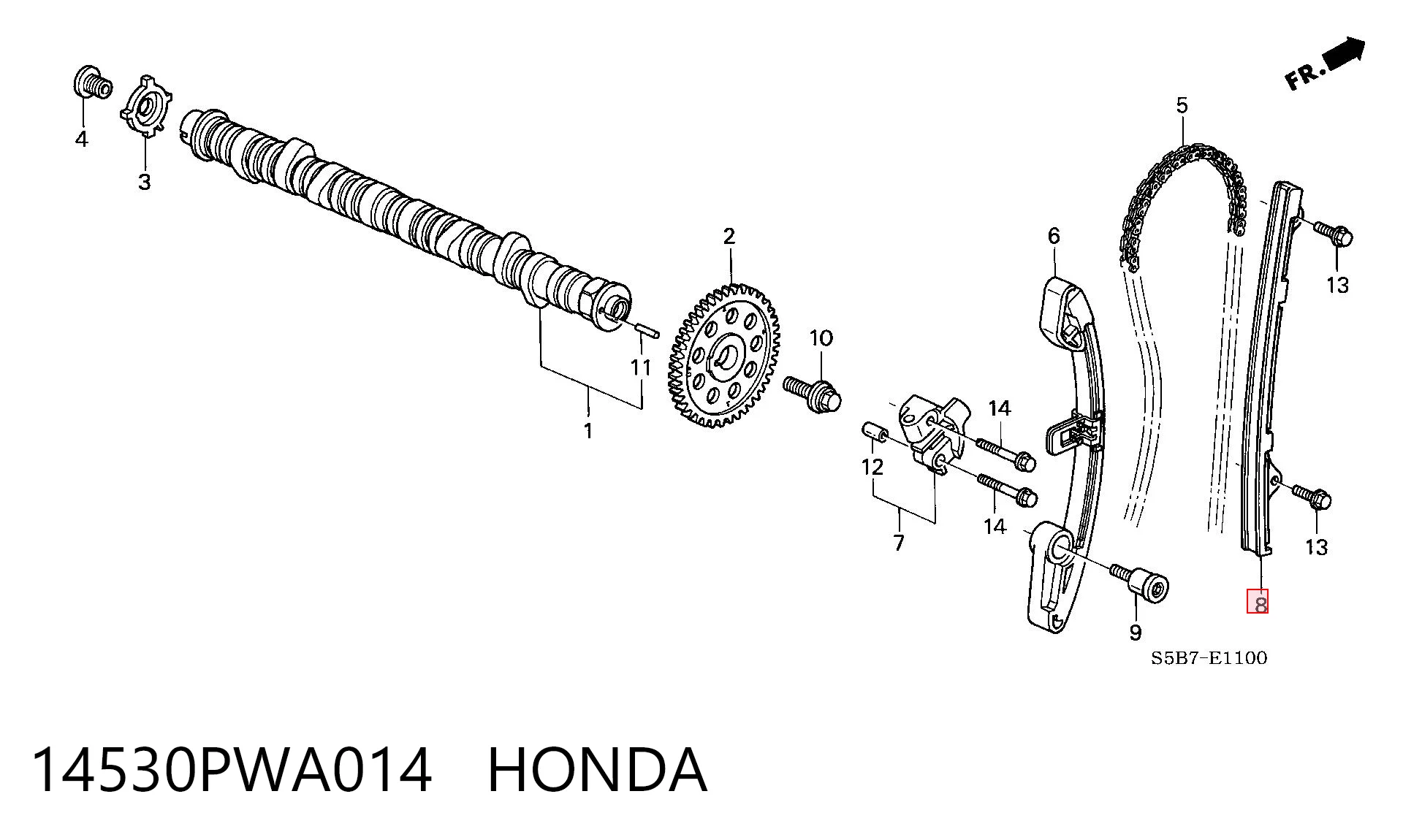 14530PWA014 Honda Заспокоювач ланцюга ГРМ, лівий