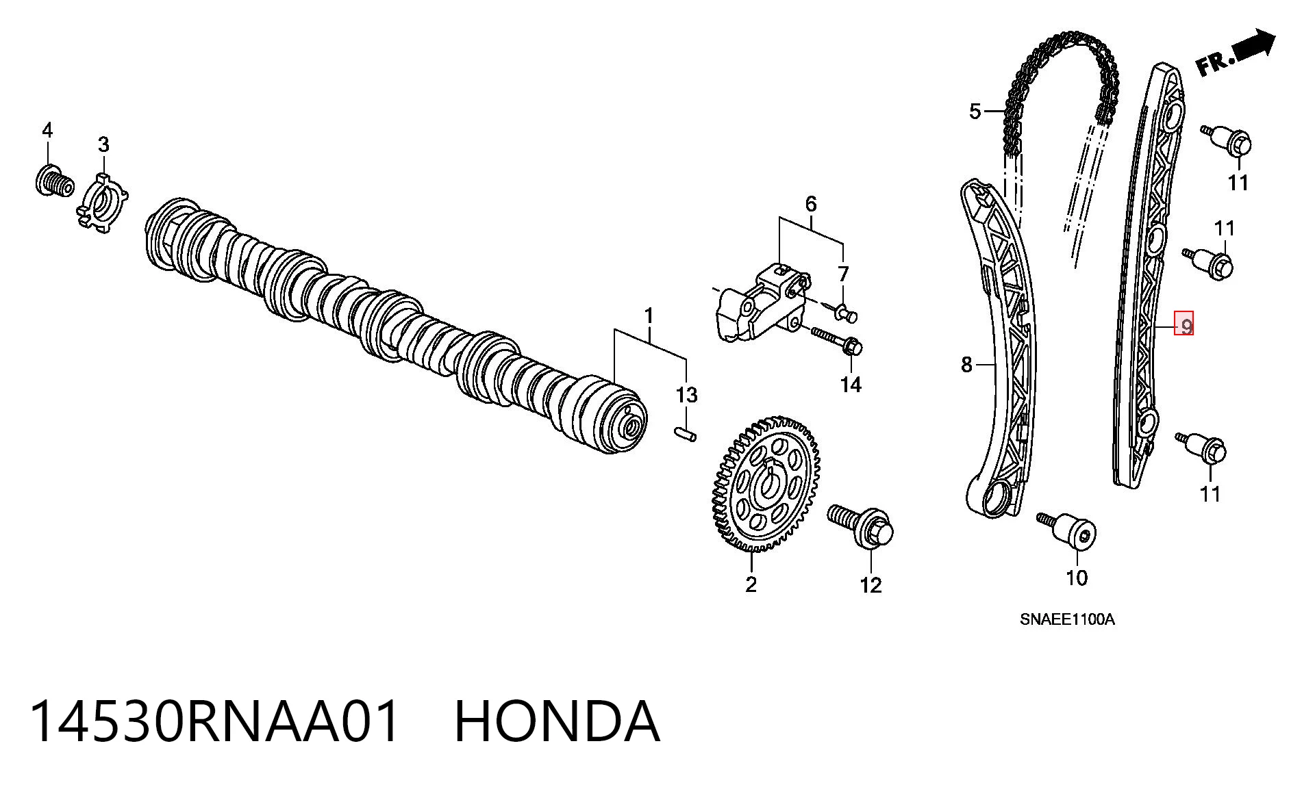 14530RNAA01 Honda Планка успокоителя ланцюга ГРМ