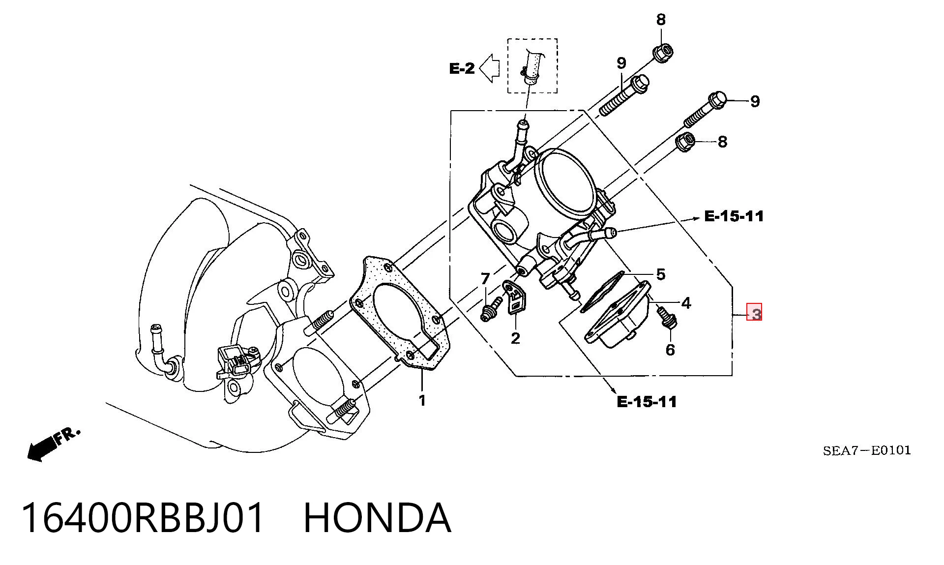 16400RBBJ01 Honda Дросільна заслінка в зборі