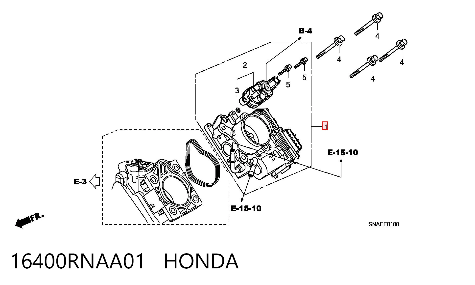 16400RNAA01 Honda Дросільна заслінка в зборі