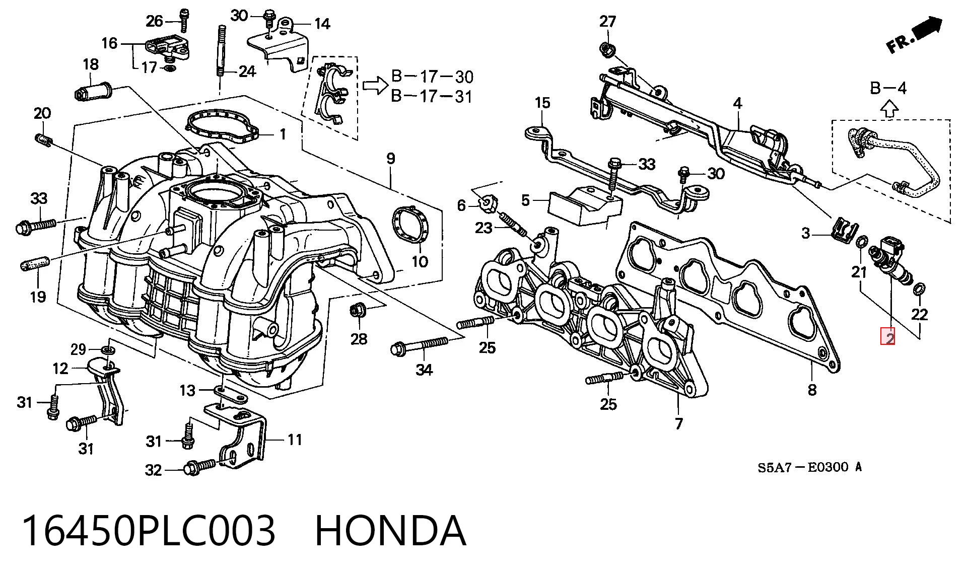 16450PLC003 Honda Форсунка вприску палива
