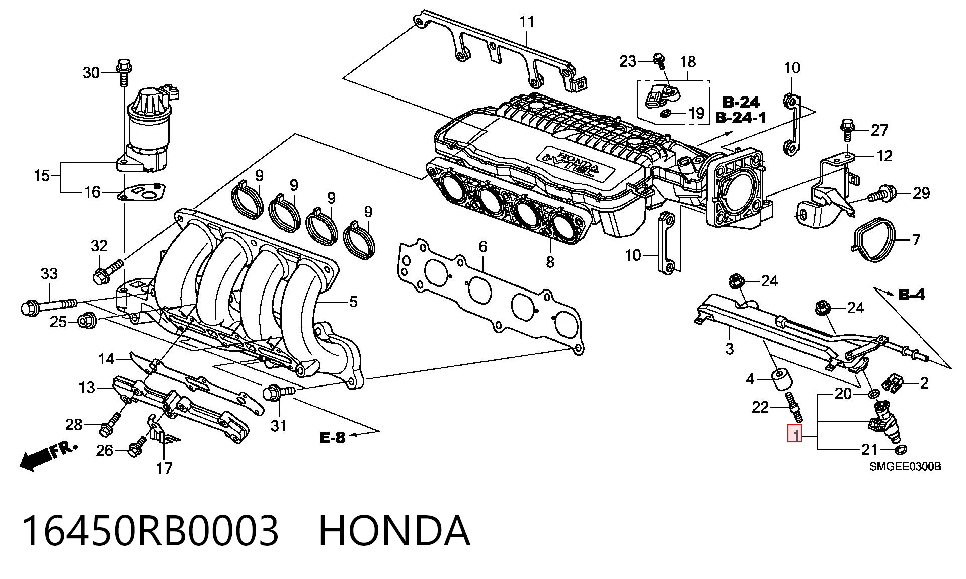 16450RB0003 Honda Форсунка вприску палива