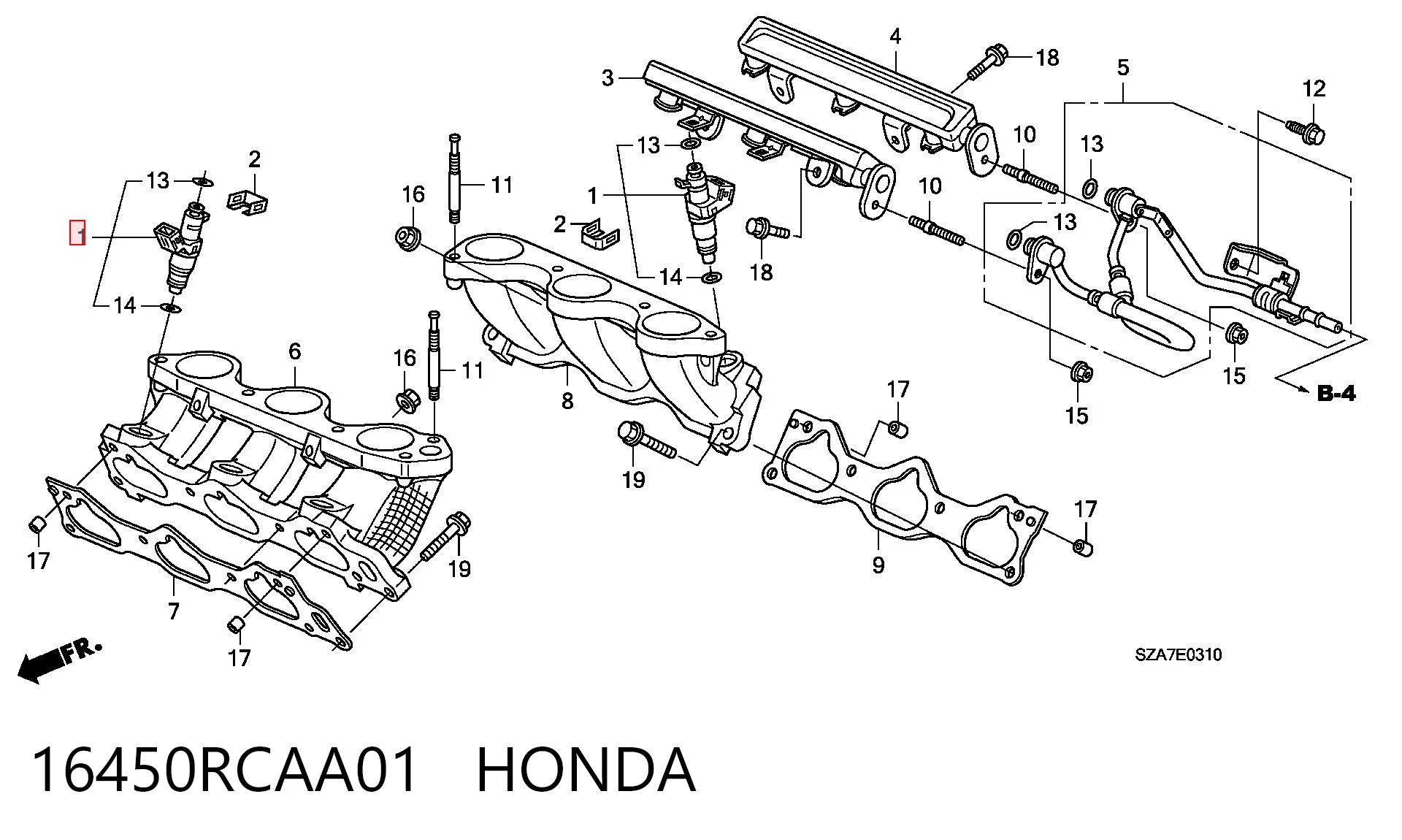 16450RCAA01 Honda Форсунка вприску палива