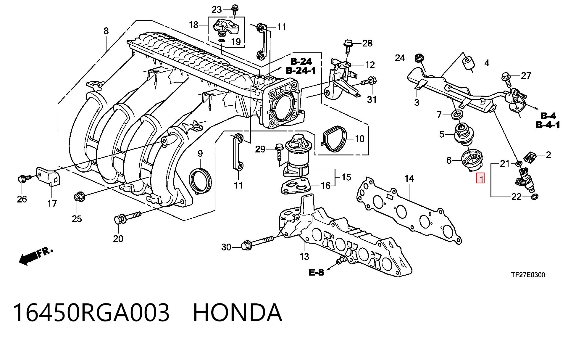 16450RGA003 Honda Форсунка вприску палива