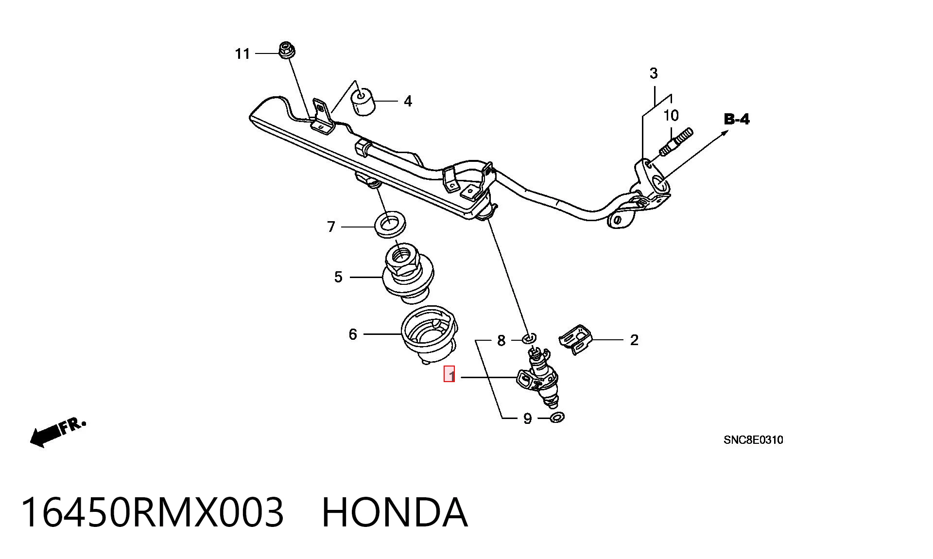 16450RMX003 Honda Форсунка вприску палива