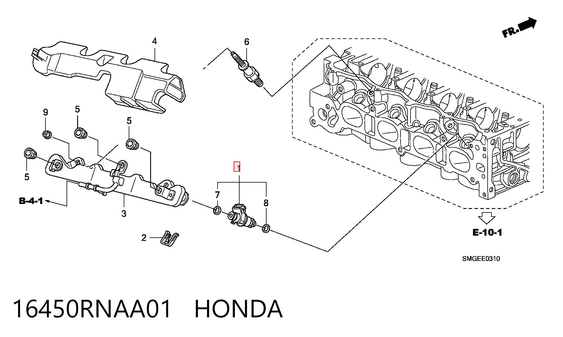 16450RNAA01 Honda Форсунка вприску палива