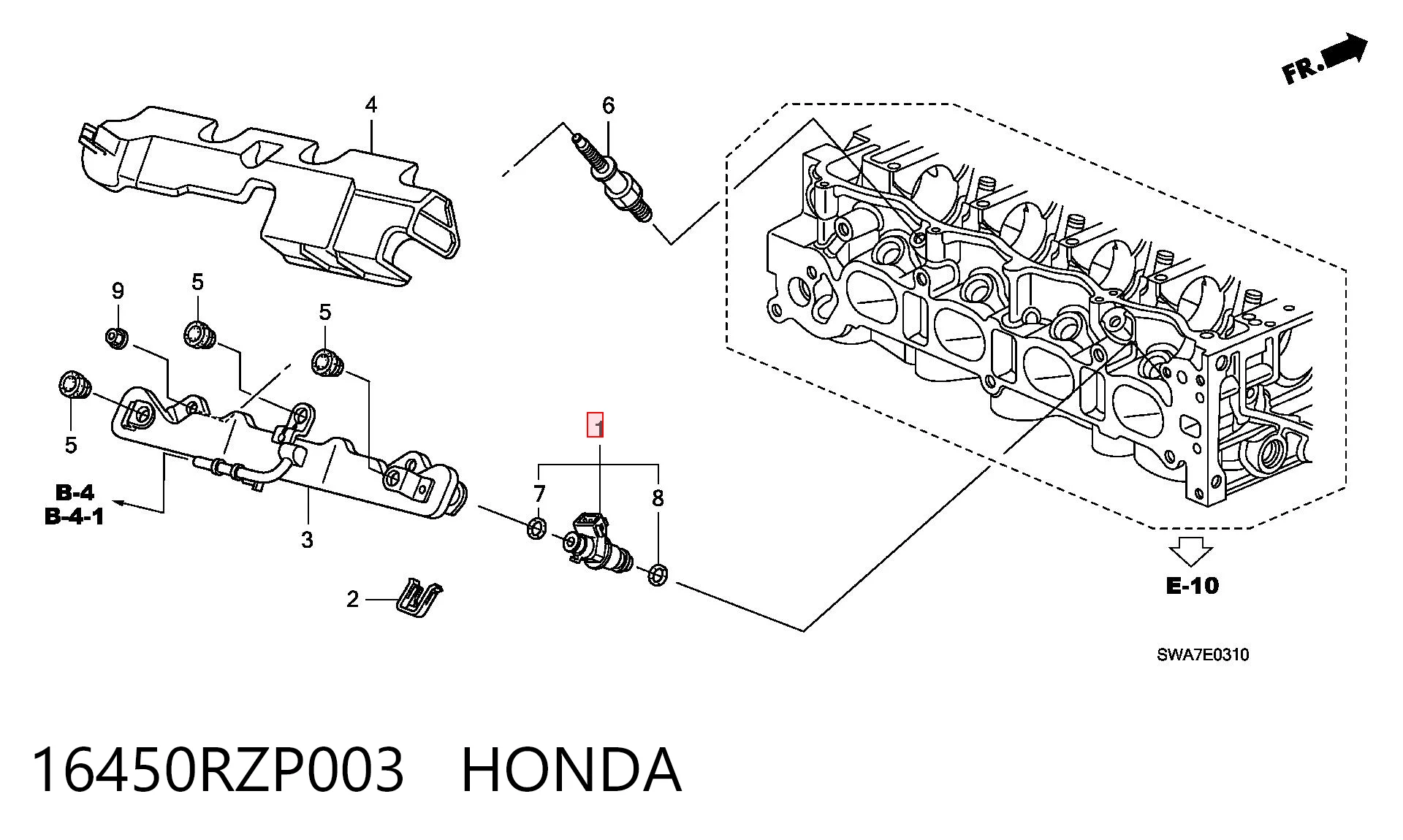 16450RZP003 Honda Форсунка вприску палива