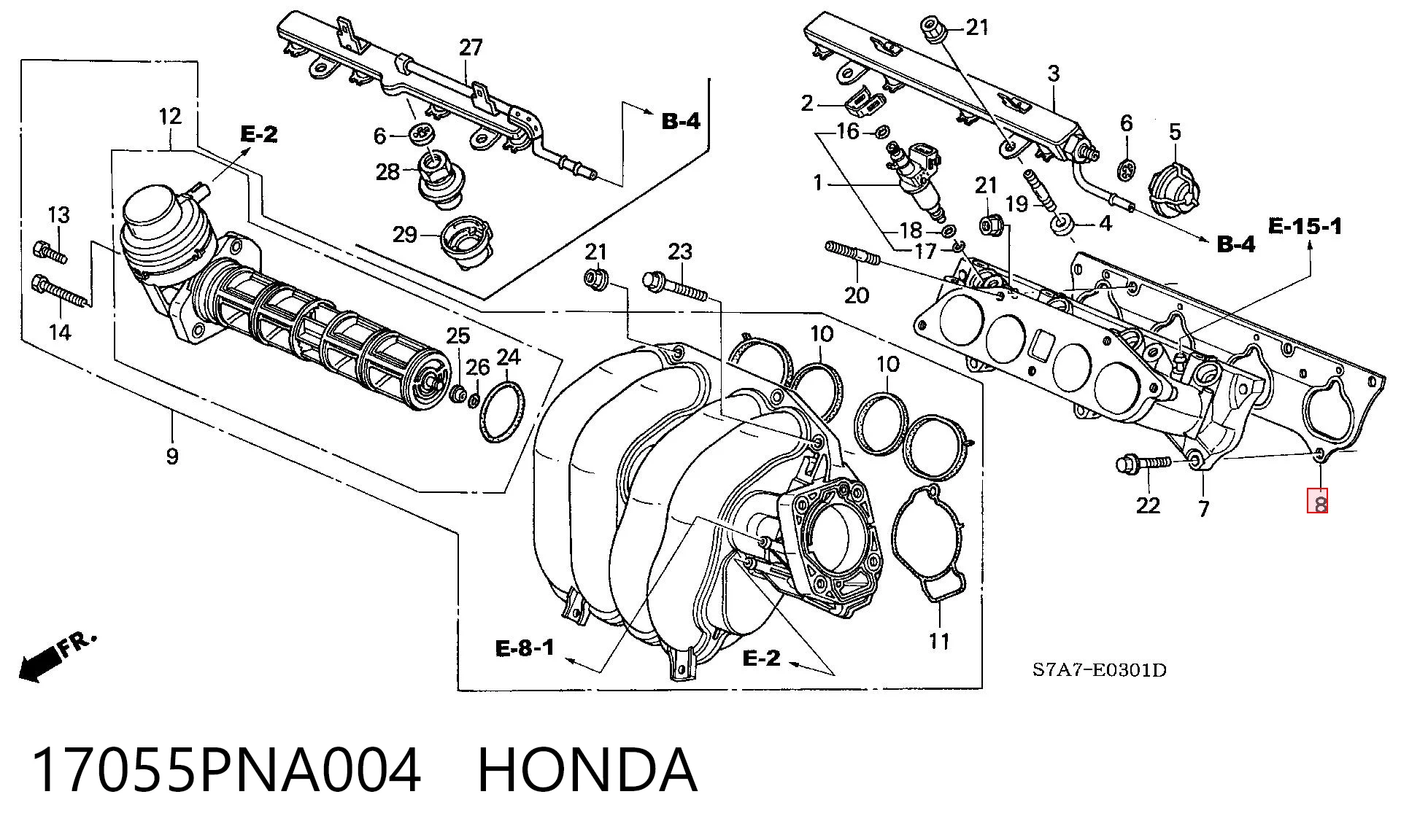 17055PNA004 Honda Прокладка впускного колектора, нижня