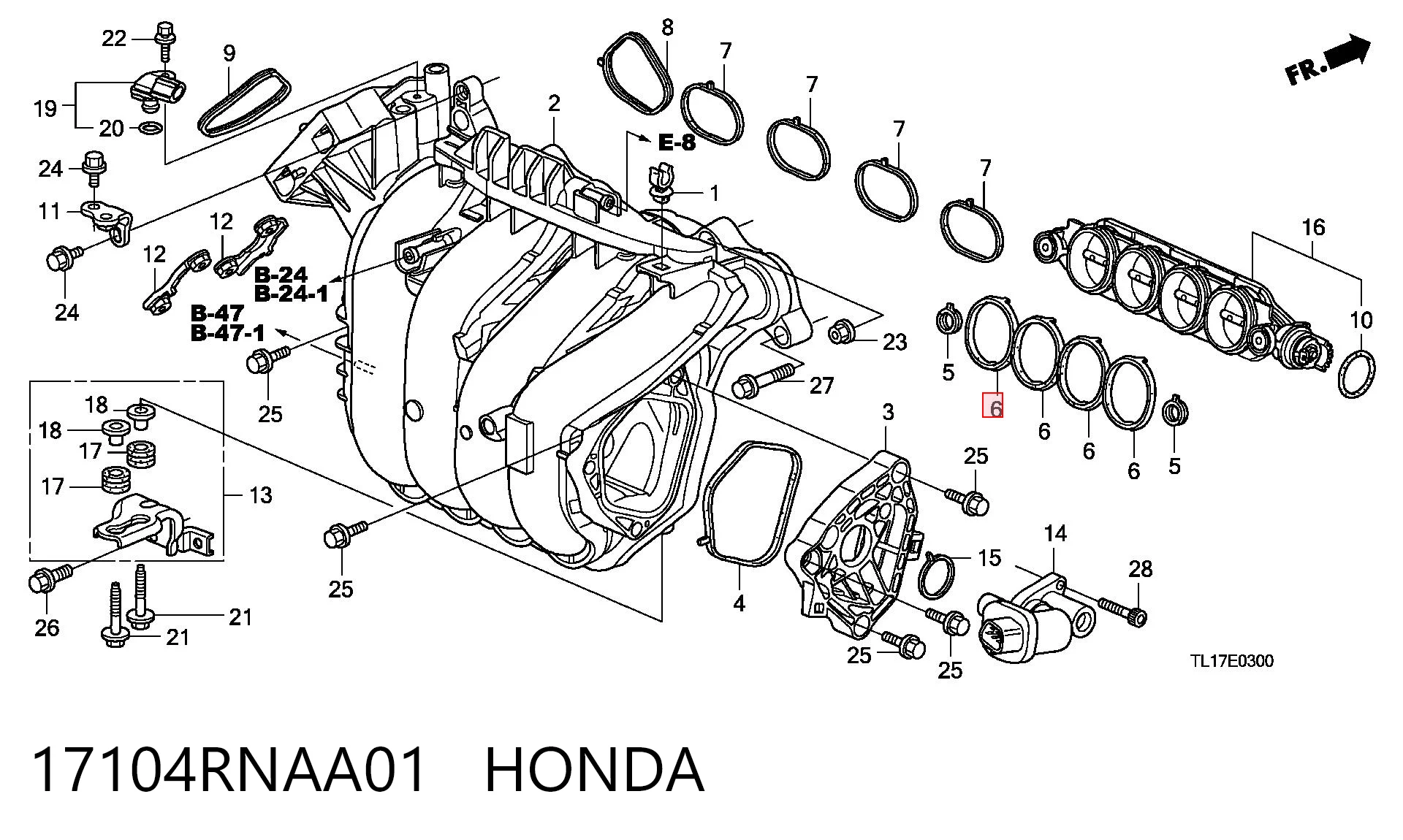 17104RNAA01 Honda Прокладка EGR-клапана рециркуляції