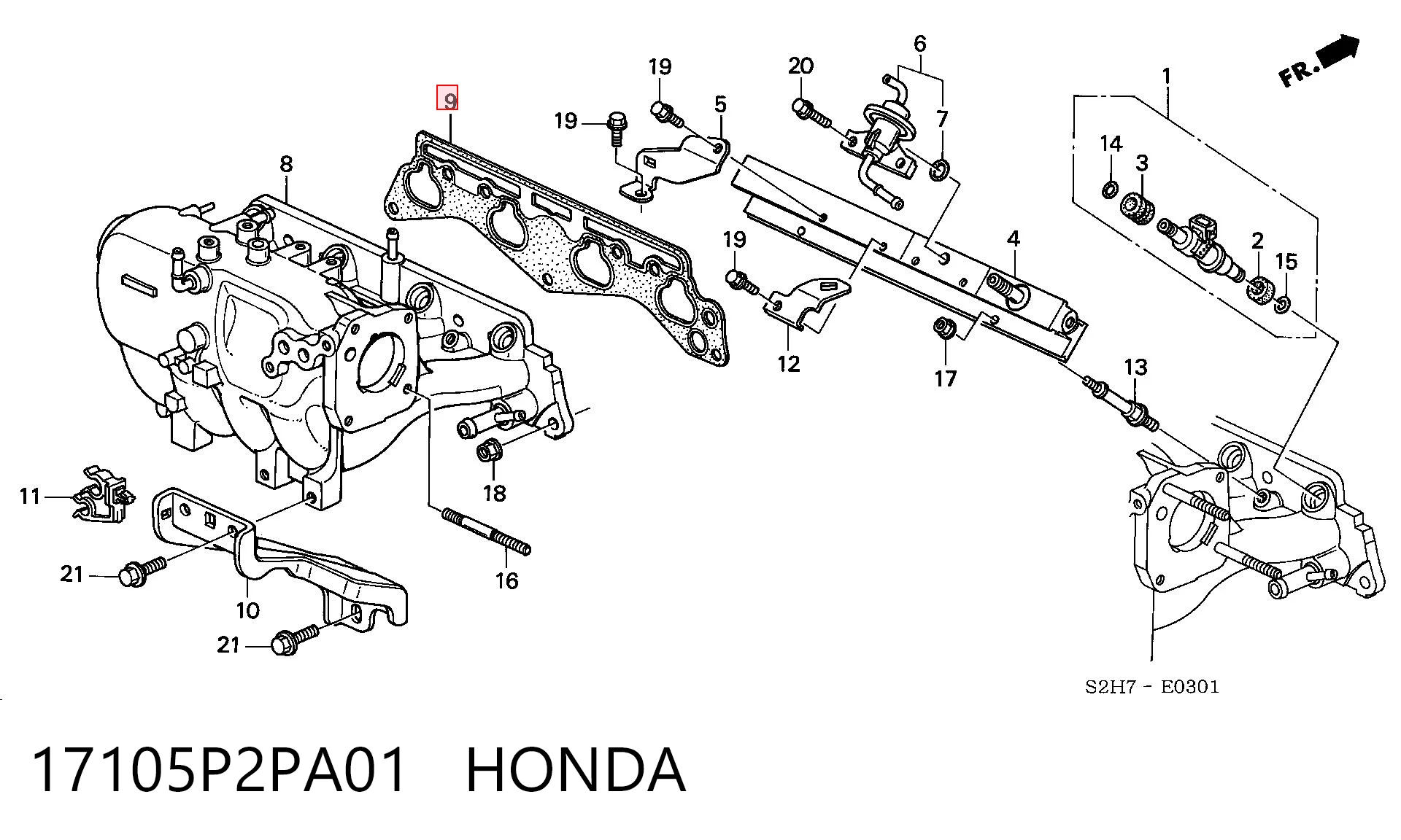 17105P2PA01 Honda Прокладка впускного колектора