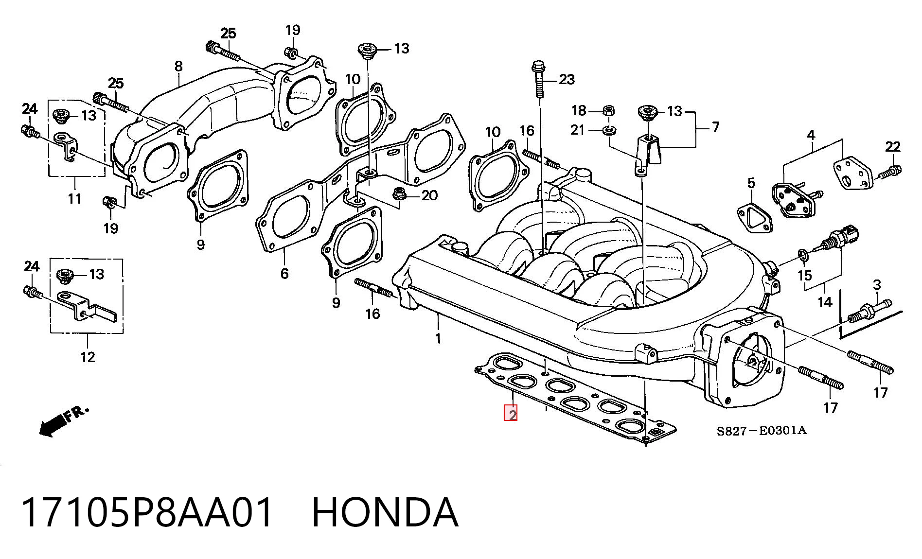17105P8AA01 Honda Прокладка впускного колектора, нижня