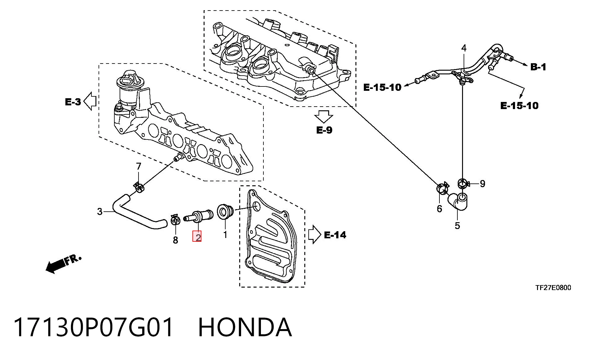 17130P07G01 Honda Клапан PCV (вентиляції картерних газів)