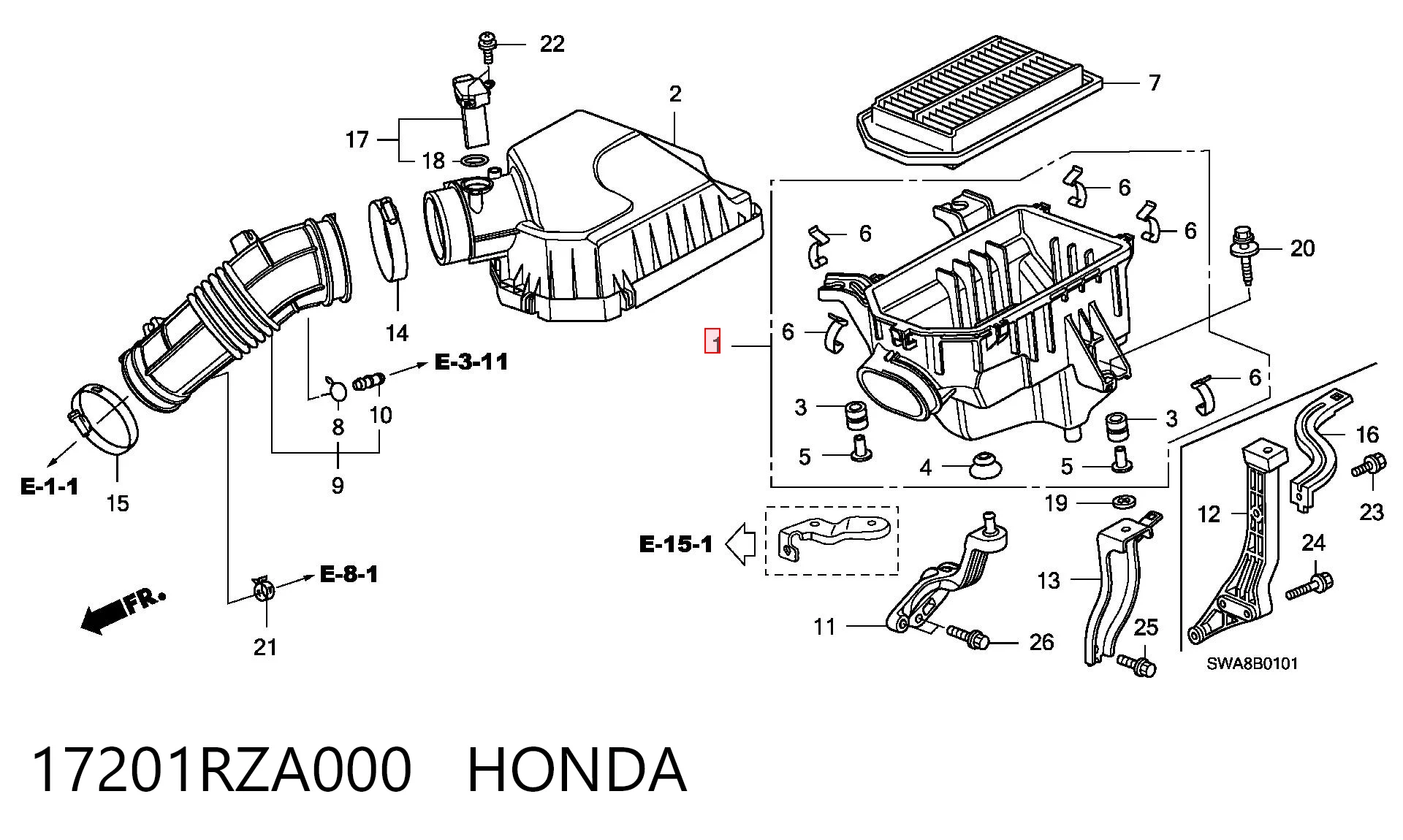 17201RZA000 Honda Корпус повітряного фільтра, нижня частина