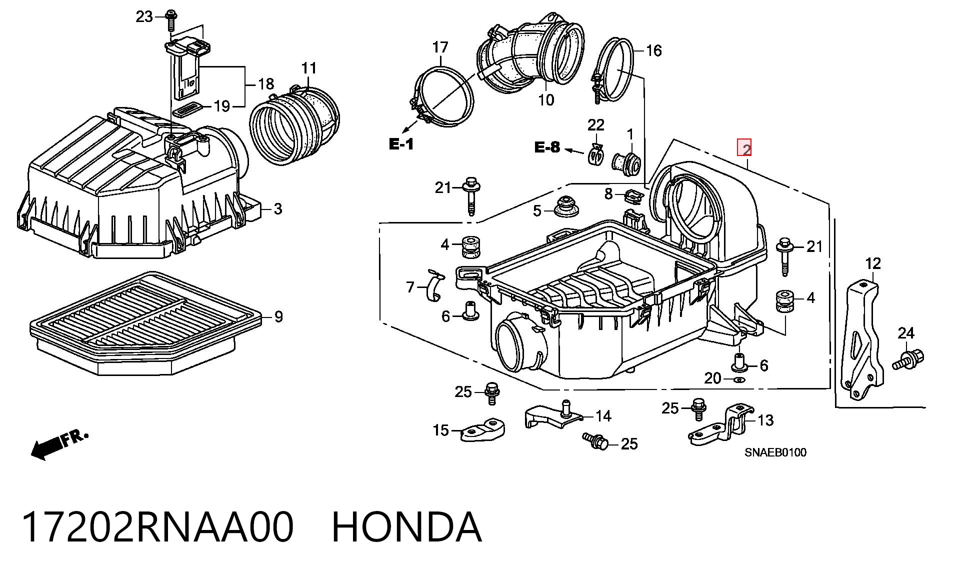 17202RNAA00 Honda Корпус повітряного фільтра, нижня частина