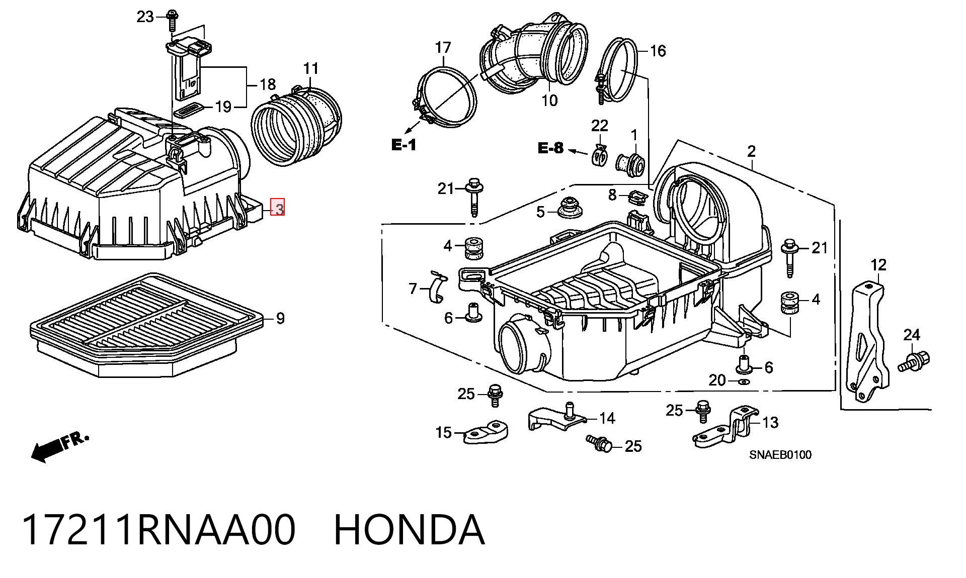 17211RNAA00 Honda Корпус повітряного фільтра, верхня частина