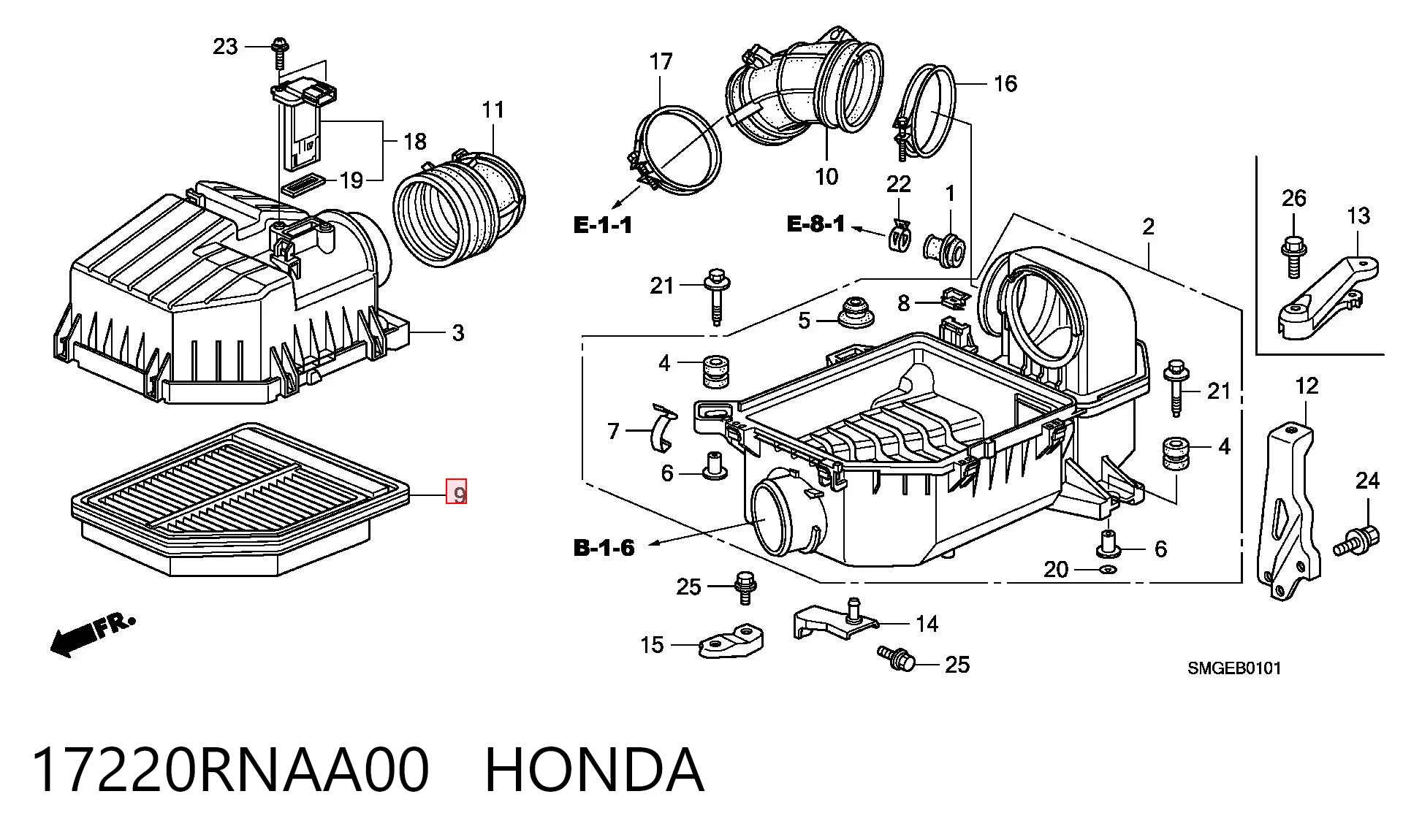 17220RNAA00 Honda Повітряний фільтр двигуна