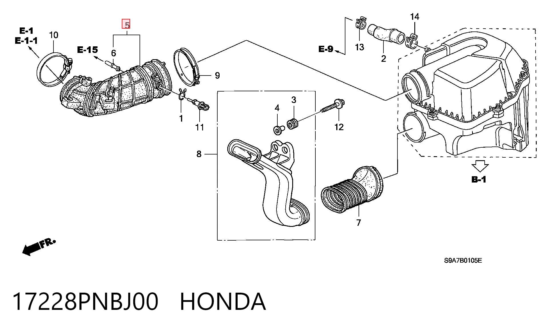 17228PNBJ00 Honda Патрубок повітряний, вихід повітряного фільтра