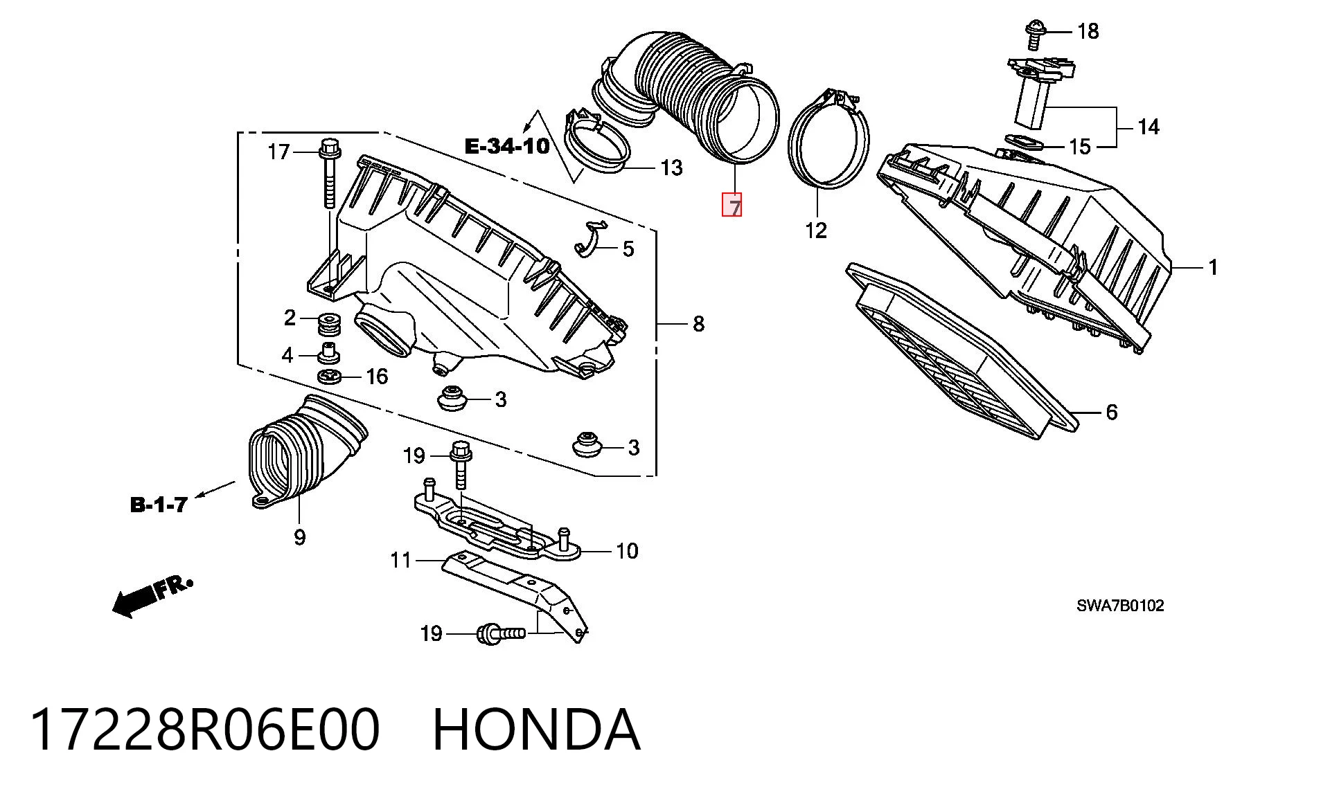 17228R06E00 Honda Патрубок повітряний, вихід повітряного фільтра