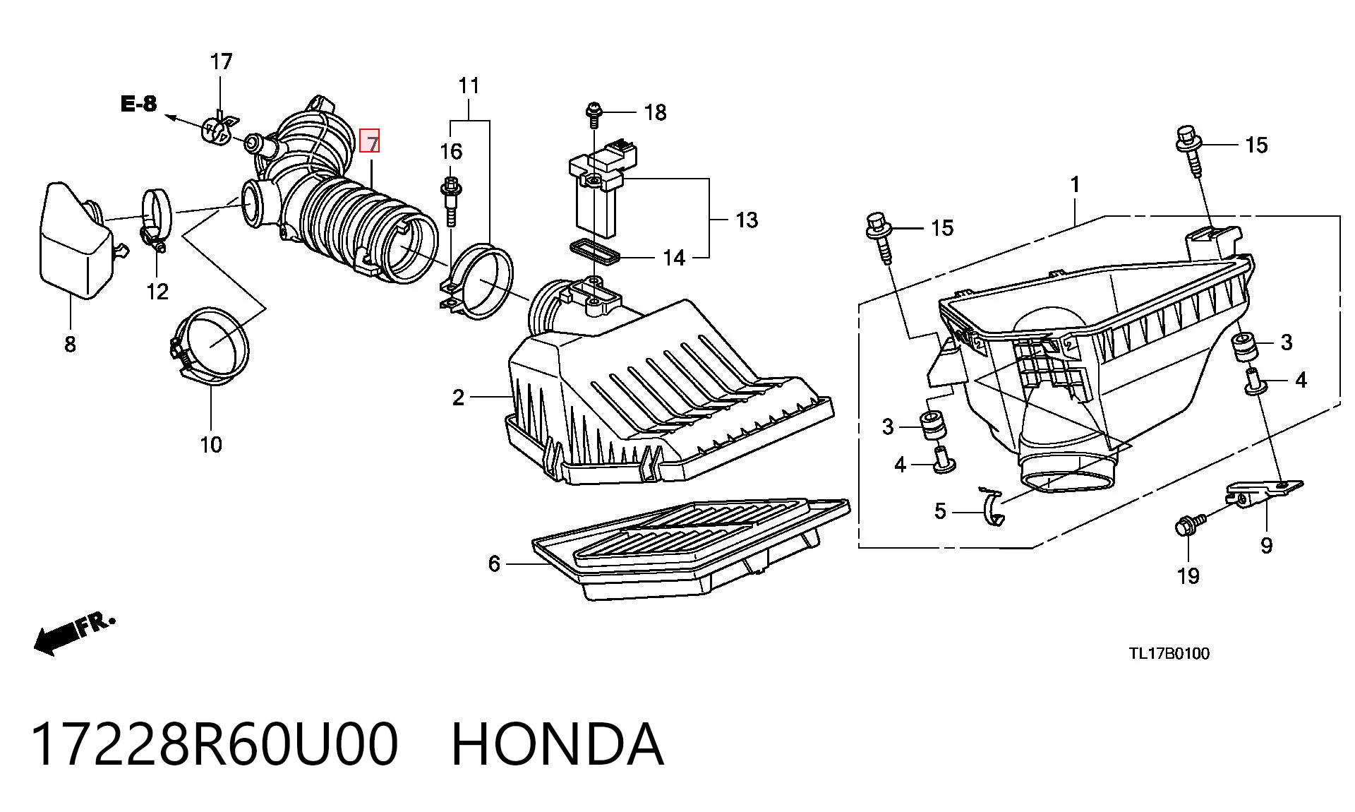 17228R60U00 Honda Патрубок повітряний, вихід повітряного фільтра