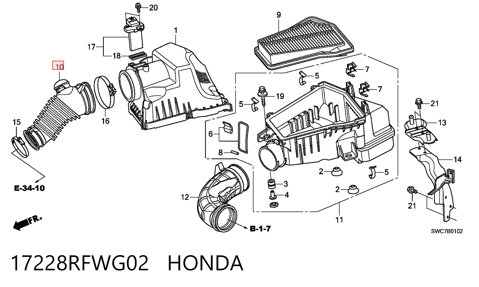 17228RFWG02 Honda Патрубок повітряний, вхід повітряного фільтра
