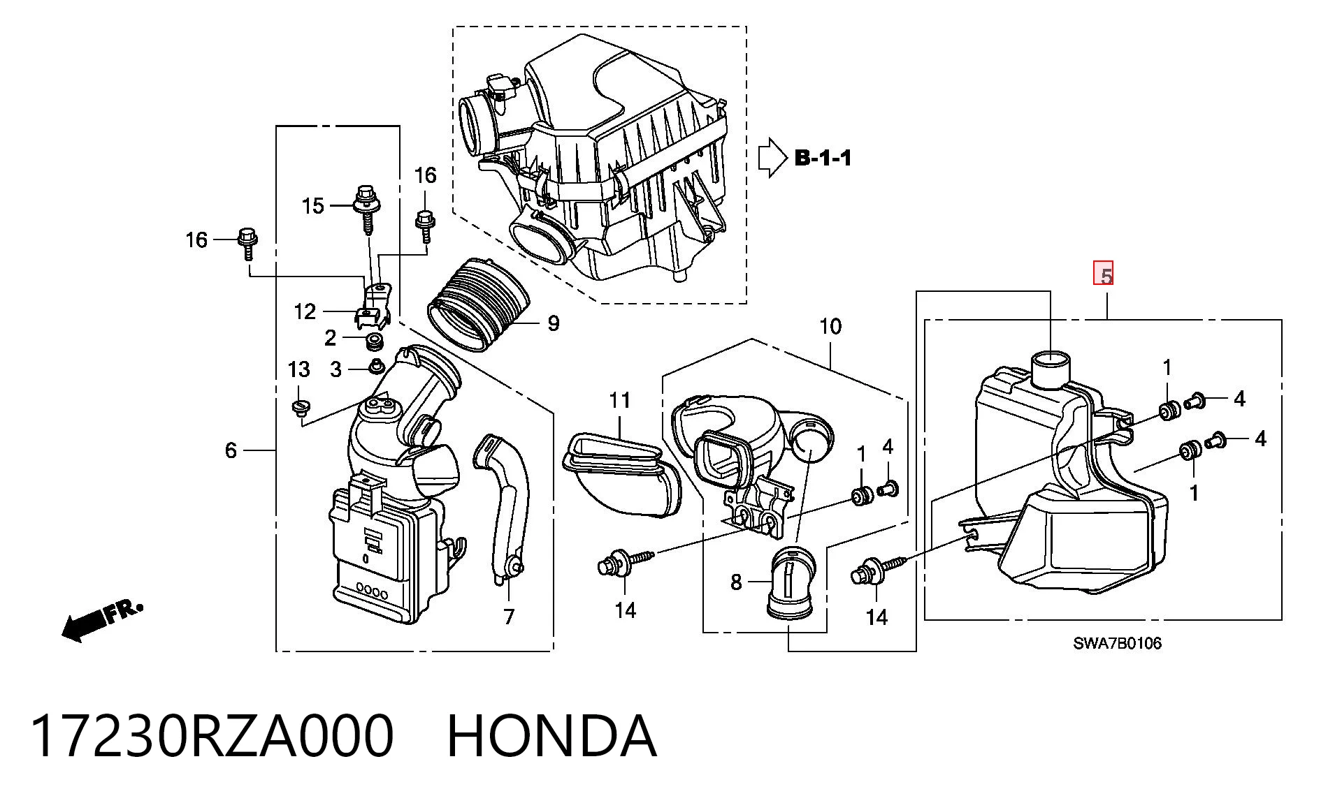 17230RZA000 Honda Резонатор повітряного фільтра