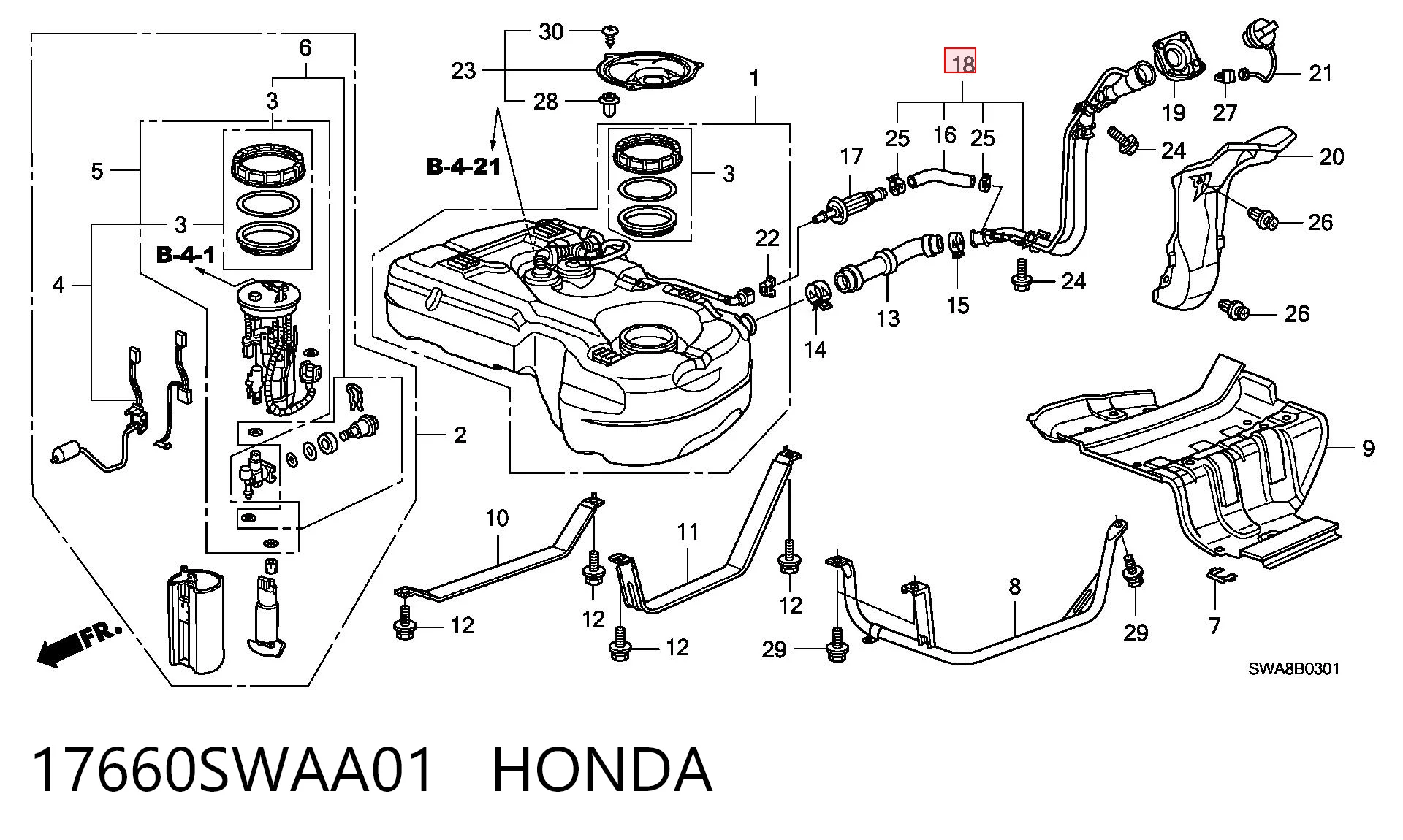 17660SWAA01 Honda Шланг заливної горловини, паливного бака