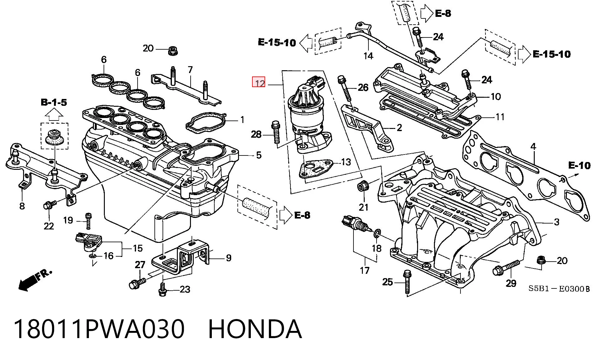 18011PWA030 Honda Клапан рециркуляції відпрацьованих газів EGR