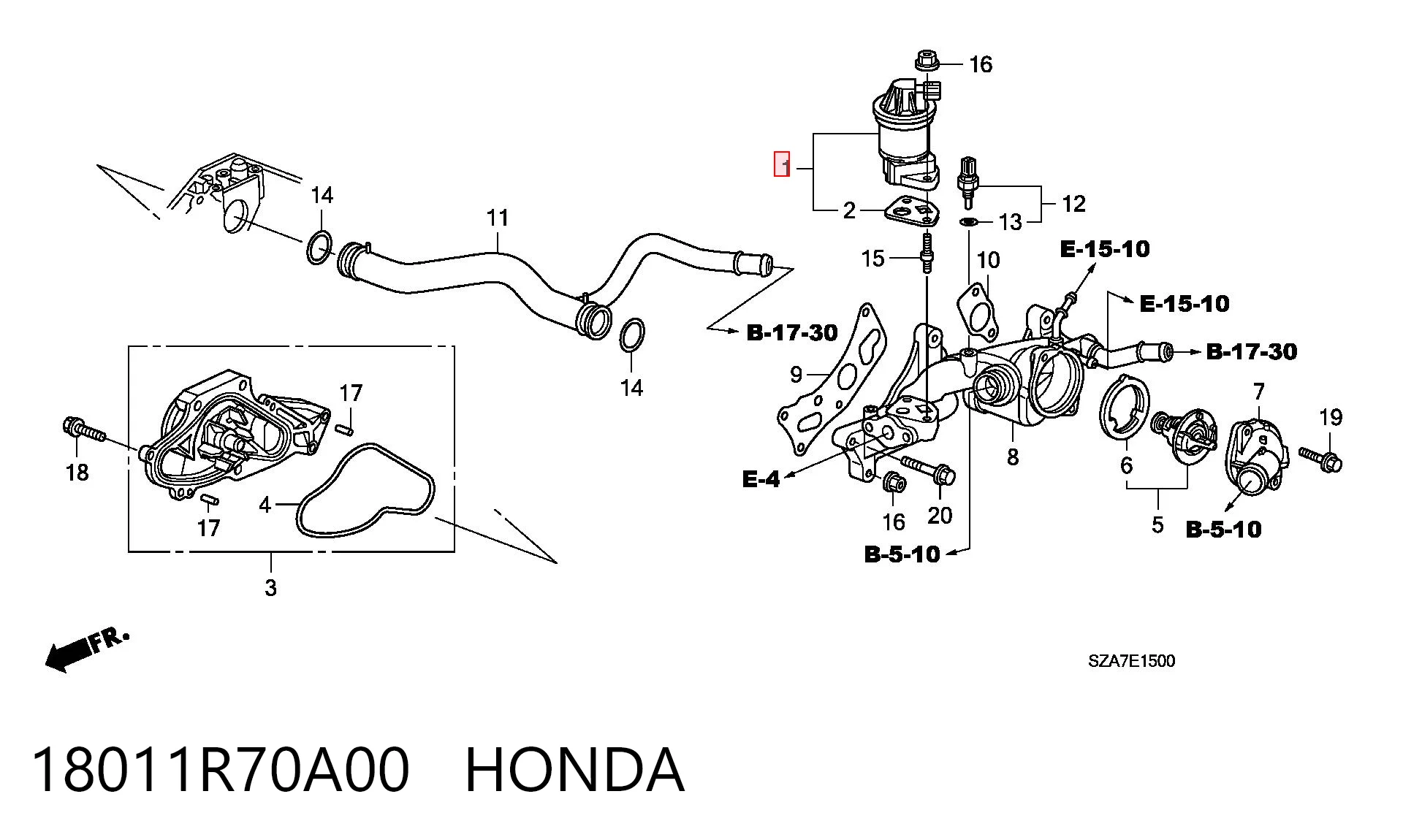 18011R70A00 Honda Клапан рециркуляції відпрацьованих газів EGR